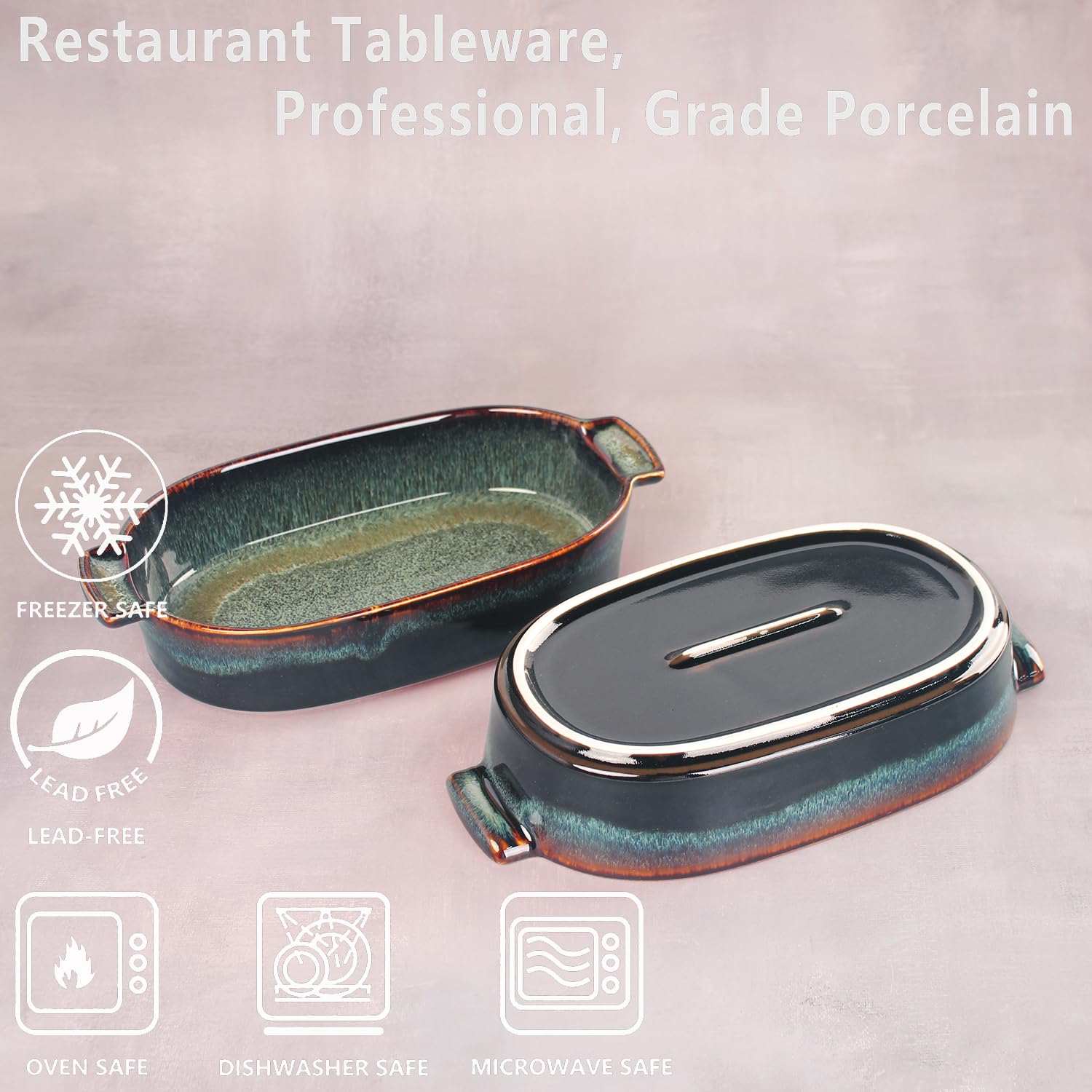 Cazuela de porcelana para hornear, bandeja para hornear de 15.5 onzas para horno, sartenes de cerámica para lasaña, utensilios duraderos para hornear para cocina, decoración del hogar,