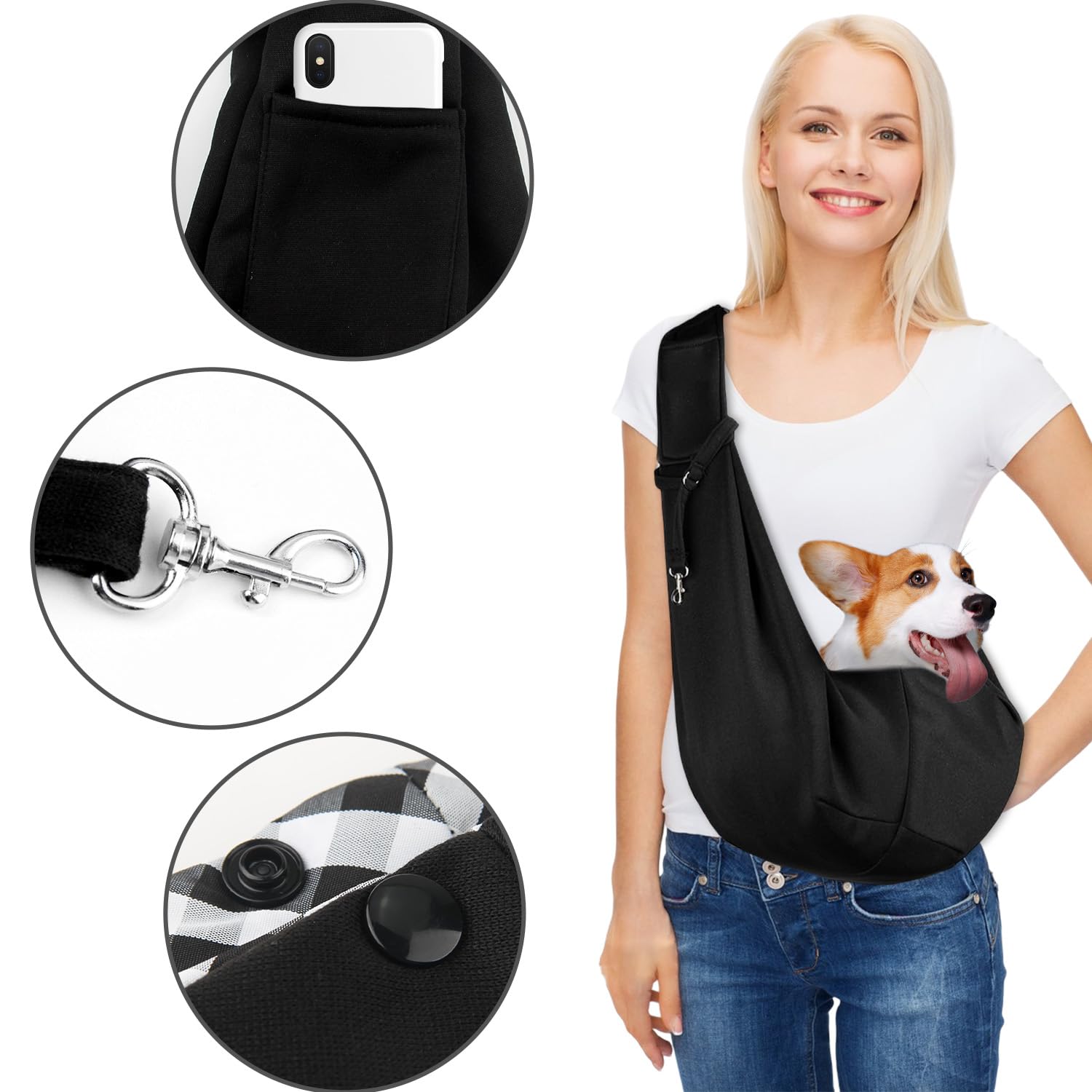 DBALL Bolso Perro Pequeño y Gato Bolso para Perros Pequeños 16.5lb Un Hombro Negro Mochila Perro Pequeño para Uso en Exteriores para Perros y Gatos Pequeños