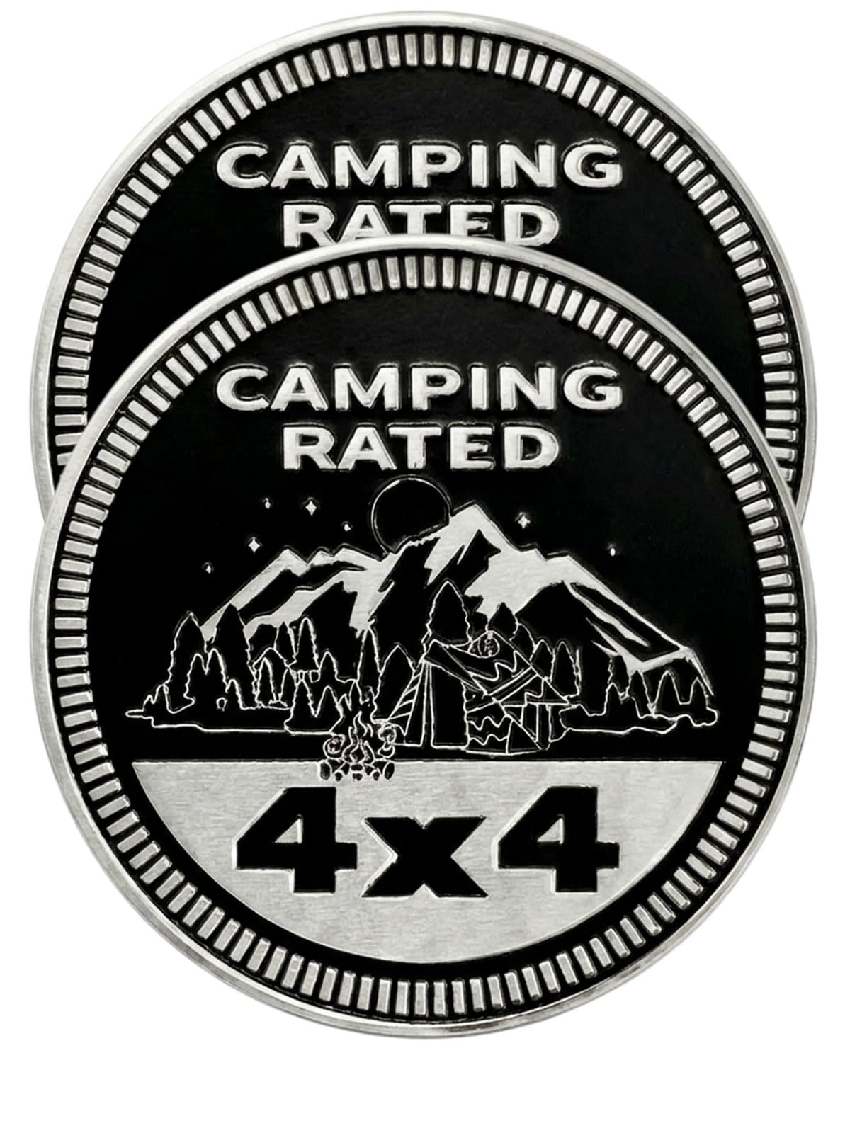 2 pcs Car Emblem 4 x 4 Metal Automotive Badge 3D Metal Car Badges Emblems Round Emblem Decals Car Badge Decals Stickers Compatible with Vehicles Trucks SUV RV Decorations (Camping)