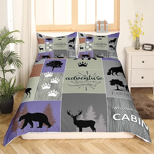 Miniatura 9 de Manfei Juego de funda de edredón rústica de tamaño matrimonial, funda de edredón de retazos con 2 fundas de almohada, juego de ropa de cama de caza