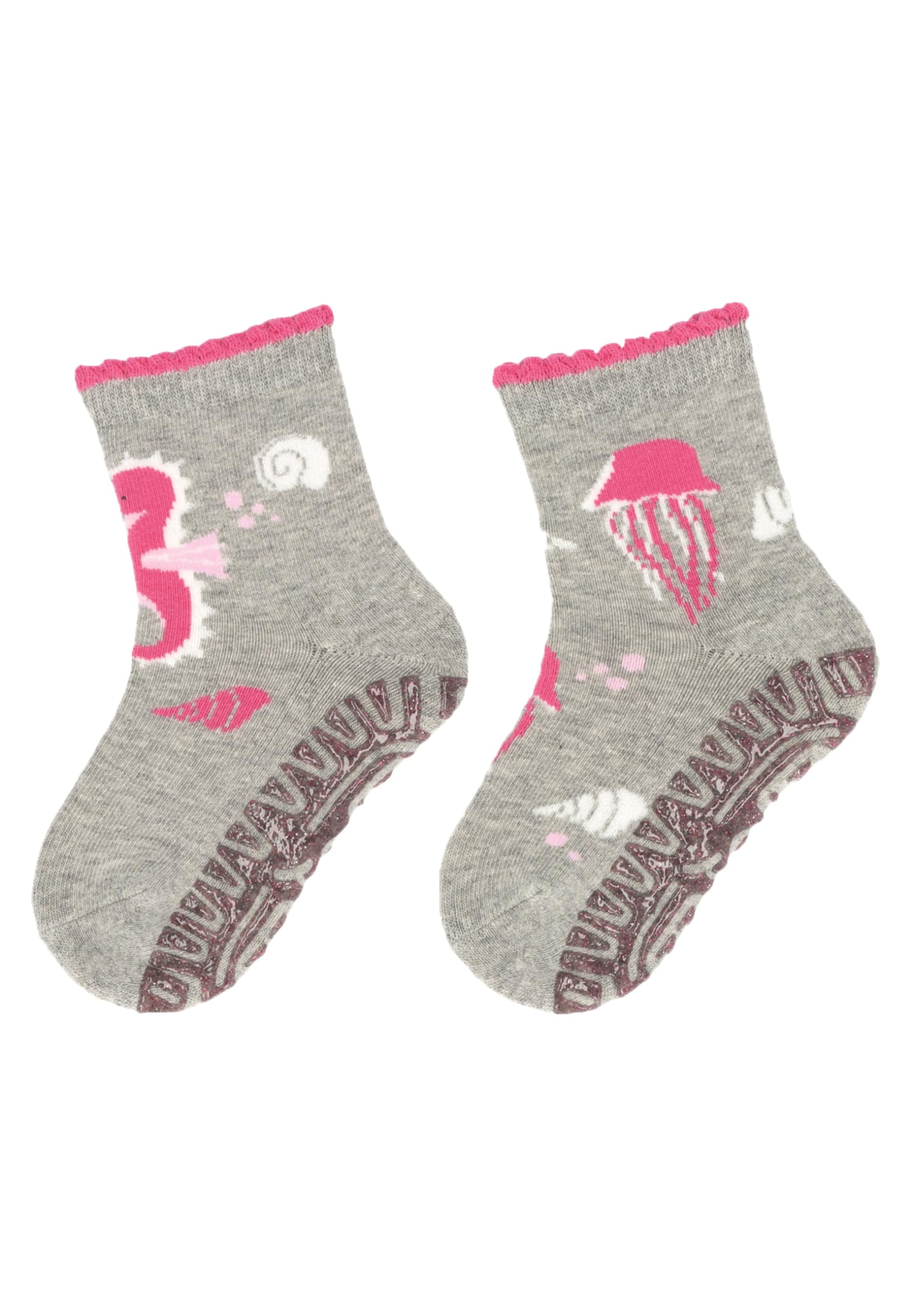 Sterntaler Glitzer Flitzer AIR 2er Pack Seepferd - Baby Fliesen Flitzer für Mädchen im Doppelpack - Stoppersocken mit rutschfester Sohle - Fliesensocken mit Motiven