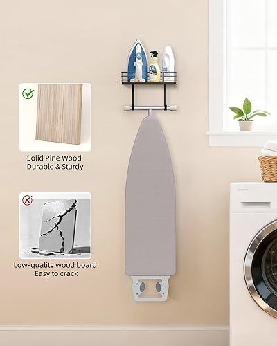 Miniatura 5 de Soporte para tabla de planchar de pared, colgador de metal para tabla de planchar con estante, decoración de cuarto de servicio y accesorios,