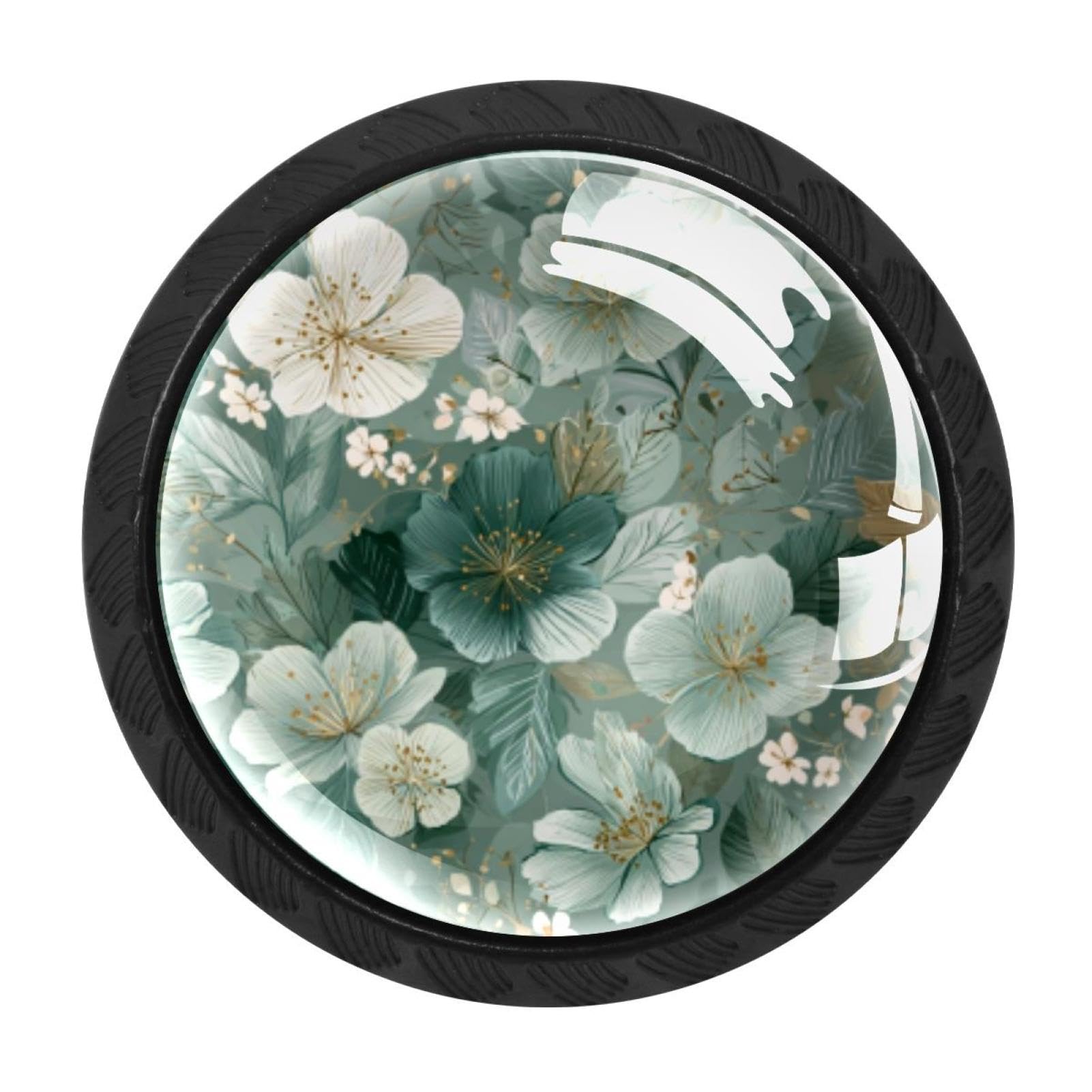 CHENZZZZ 4 pcs Sage Green Flowers (1) Cabinet Knobs Crystal Drawer Pulls for Kitchen, Bathroom Cabinet, Dresser and Cupboard