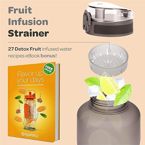 Miniatura 7 de Hydracy Botella de agua con horas para beber marcadas, grande, sin bisfenol A, a prueba de fugas, funda anticondensación, para gimnasio, con colador