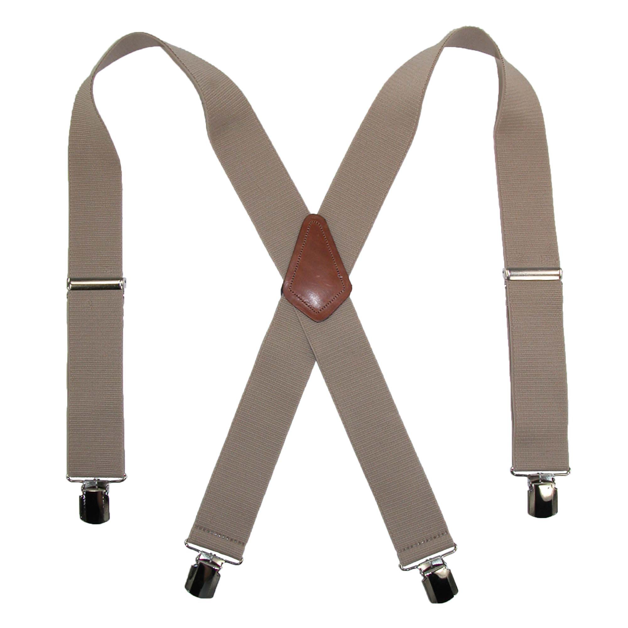 CTM Men's Terry Casual Elastic with Anti Slip Pin Clip 2 Inch Suspenders, Khaki