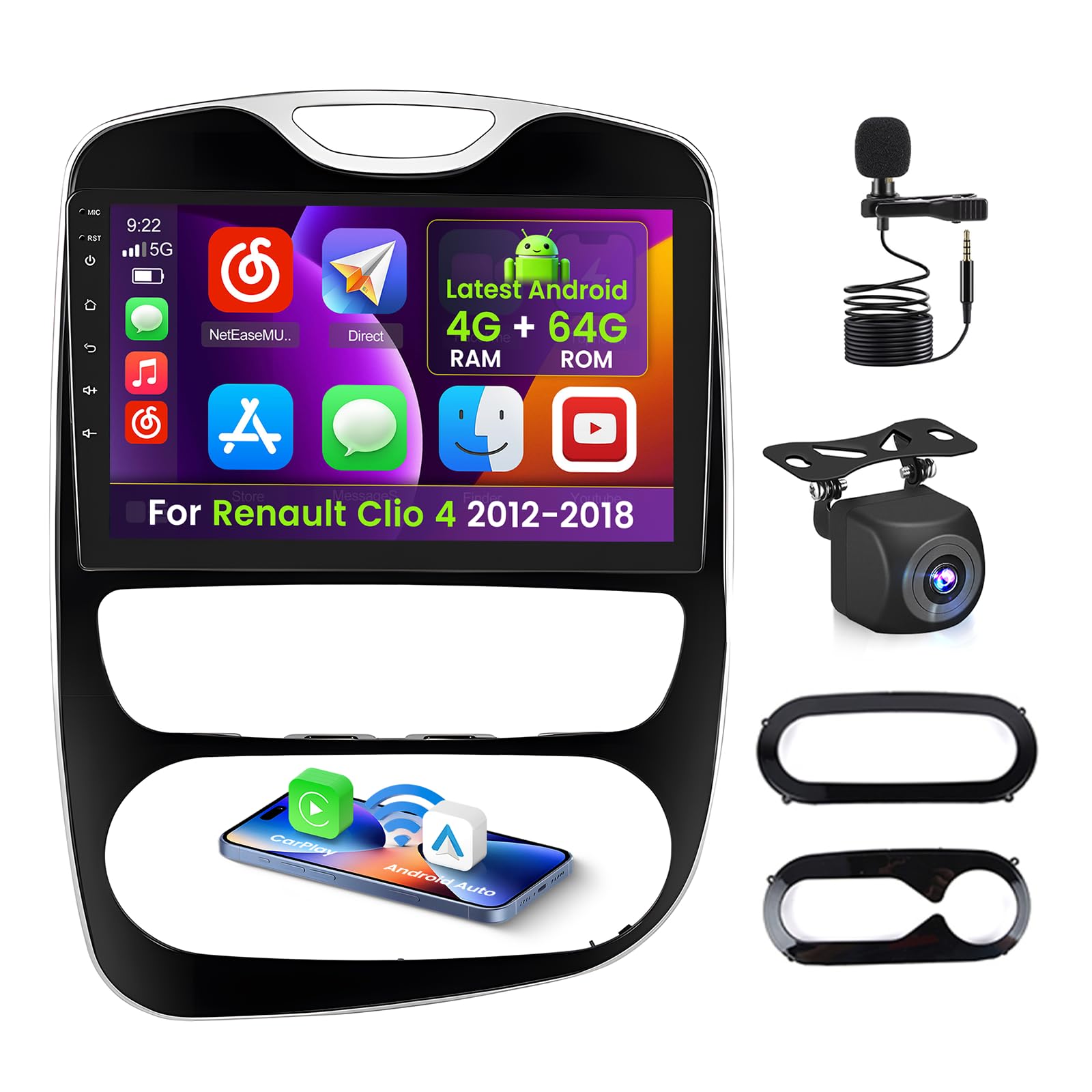 Inefala 4+64G 10'' Android 15 Radio pour Renault Clio 4 2012-2018