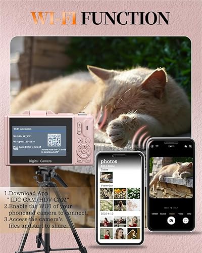 Miniatura 4 de Cámara digital 4K para fotografía y vlogging, cámara de YouTube con pantalla abatible de 180 de 3 pulgadas, enfoque automático, WiFi, zoom 18X,