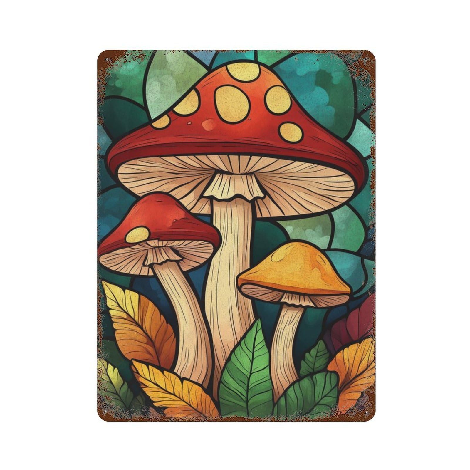 Rust Effect Mushrooms in Forest Vintage Rust Metal Sign 15.7"x11.8", Vintage Wall Decor for Garage, Bar And Workshop Decor
