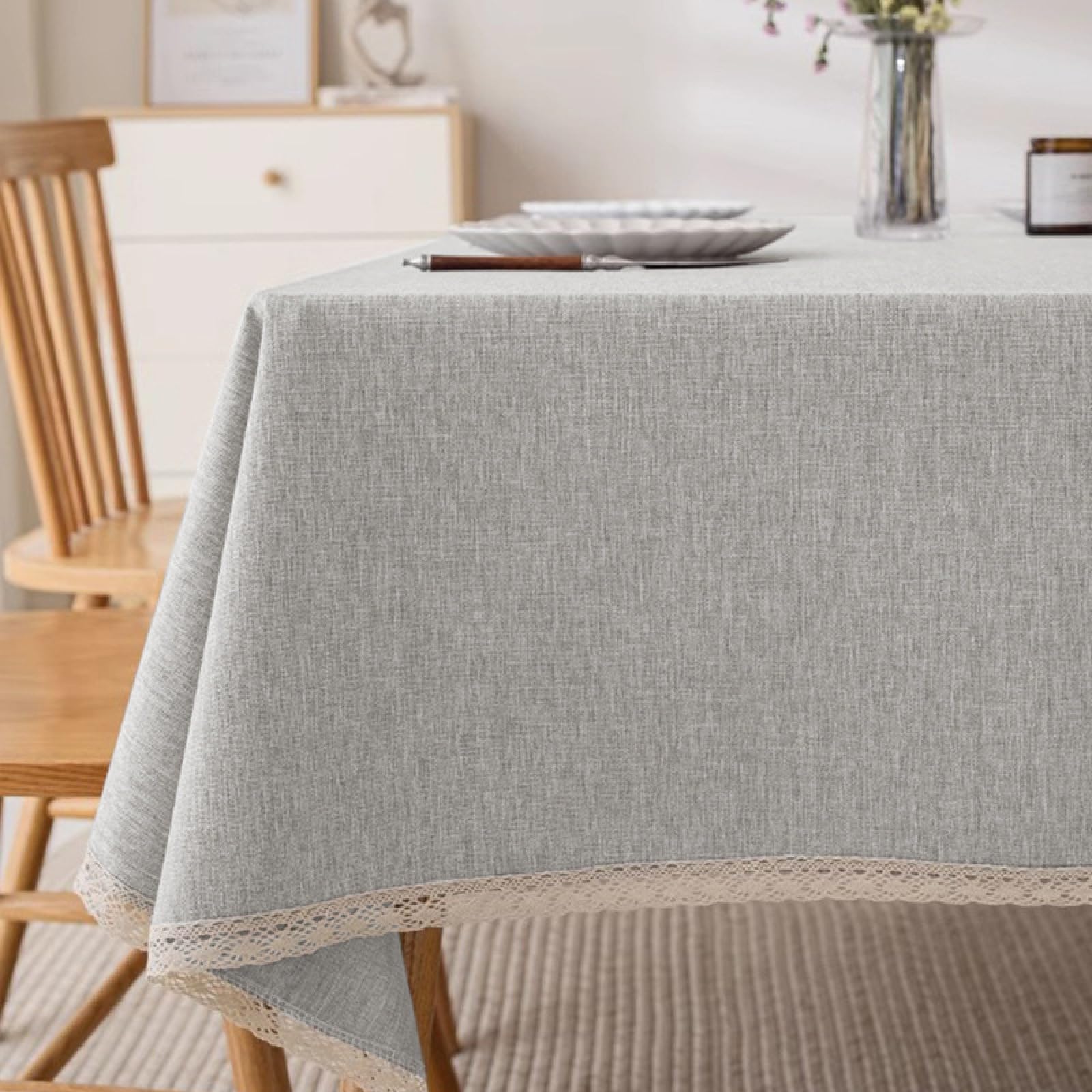 Tovaglia 140x240cm Cotone Lino Tovaglia Grigio Chiaro Impermeabile Tovaglia Tessuto Cotone Lino Antirughe Lavabile Riutilizzabile Tovaglie per Cucina Sala da Pranzo Decorazione Tavolo