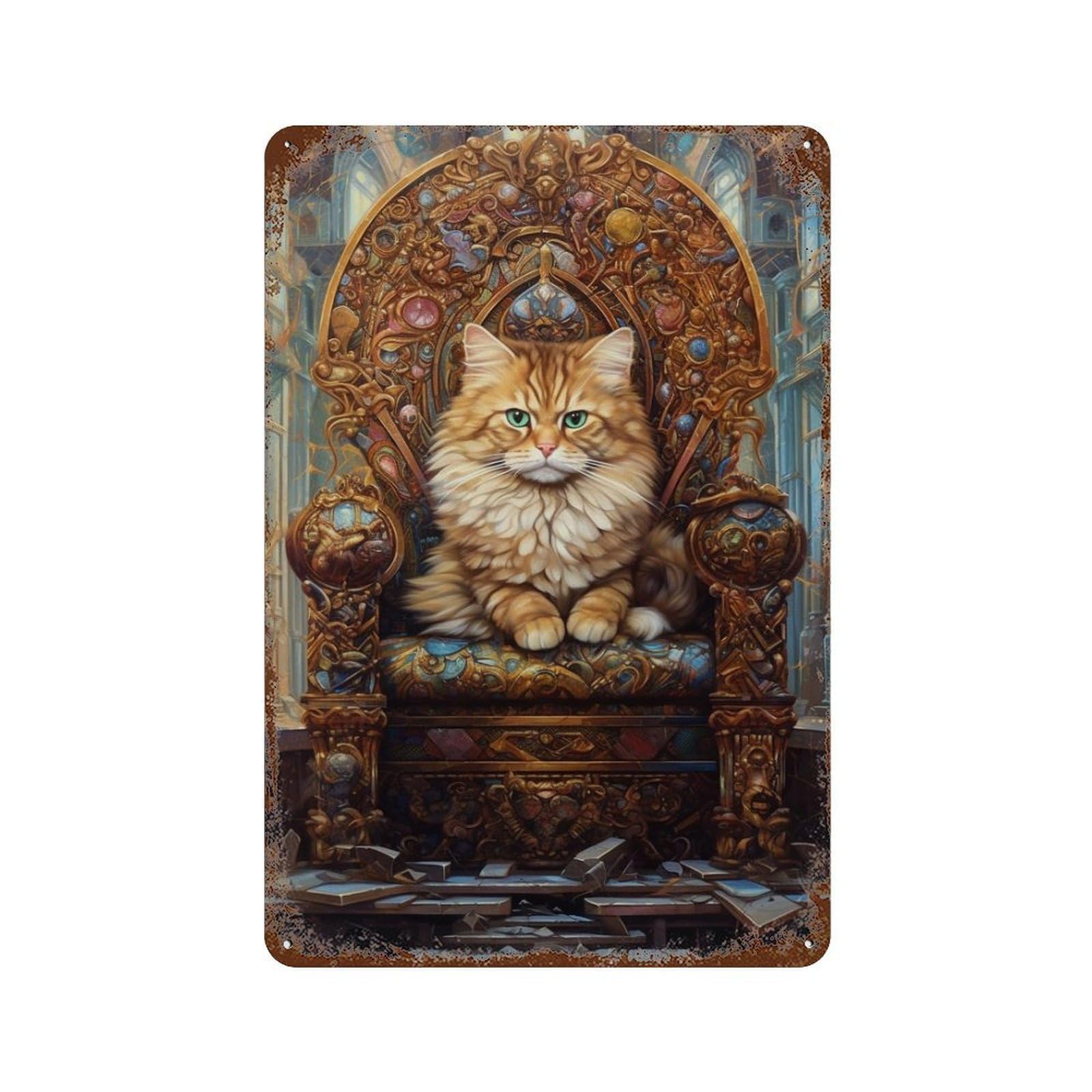 Royal Cat Throne Majesty Rusty Metal Tin Sign 11.8"x7.9", Vintage Wall Decor for Garage, Pub Or Kitchen