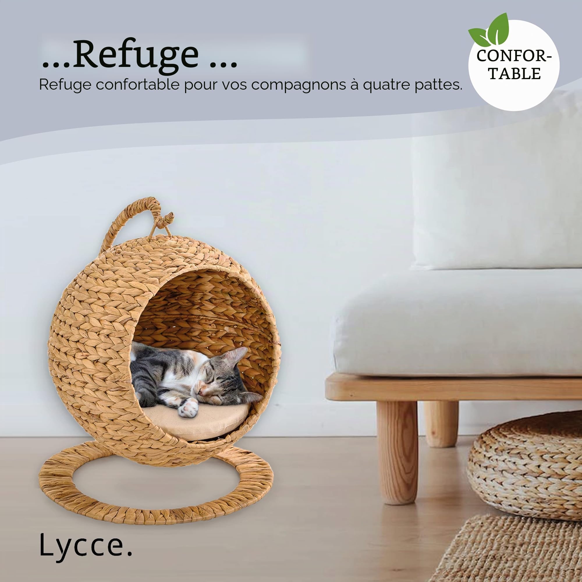 animal-design Hanoi Fauteuil suspendu en jacinthe d'eau avec support et niche pour chat