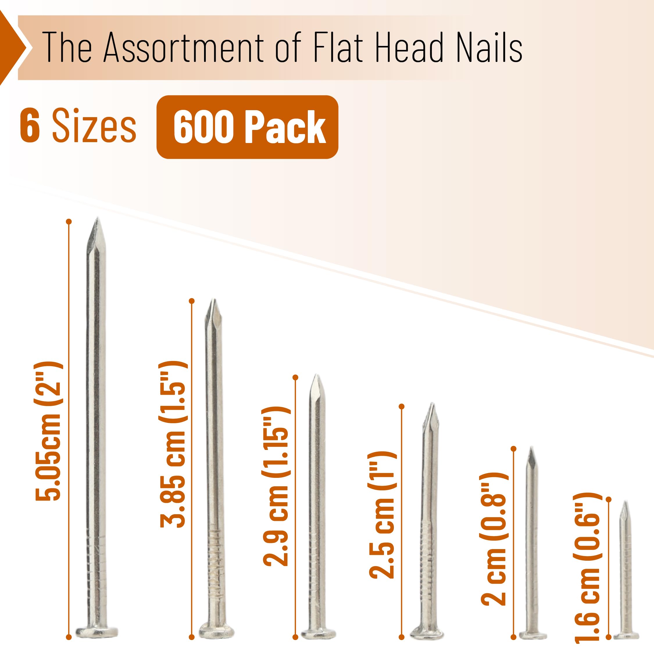 Mr. Pen- Nail Assortment Kit, 600 pcs, 6 Sizes, Stainless Steel — Amazon image 2