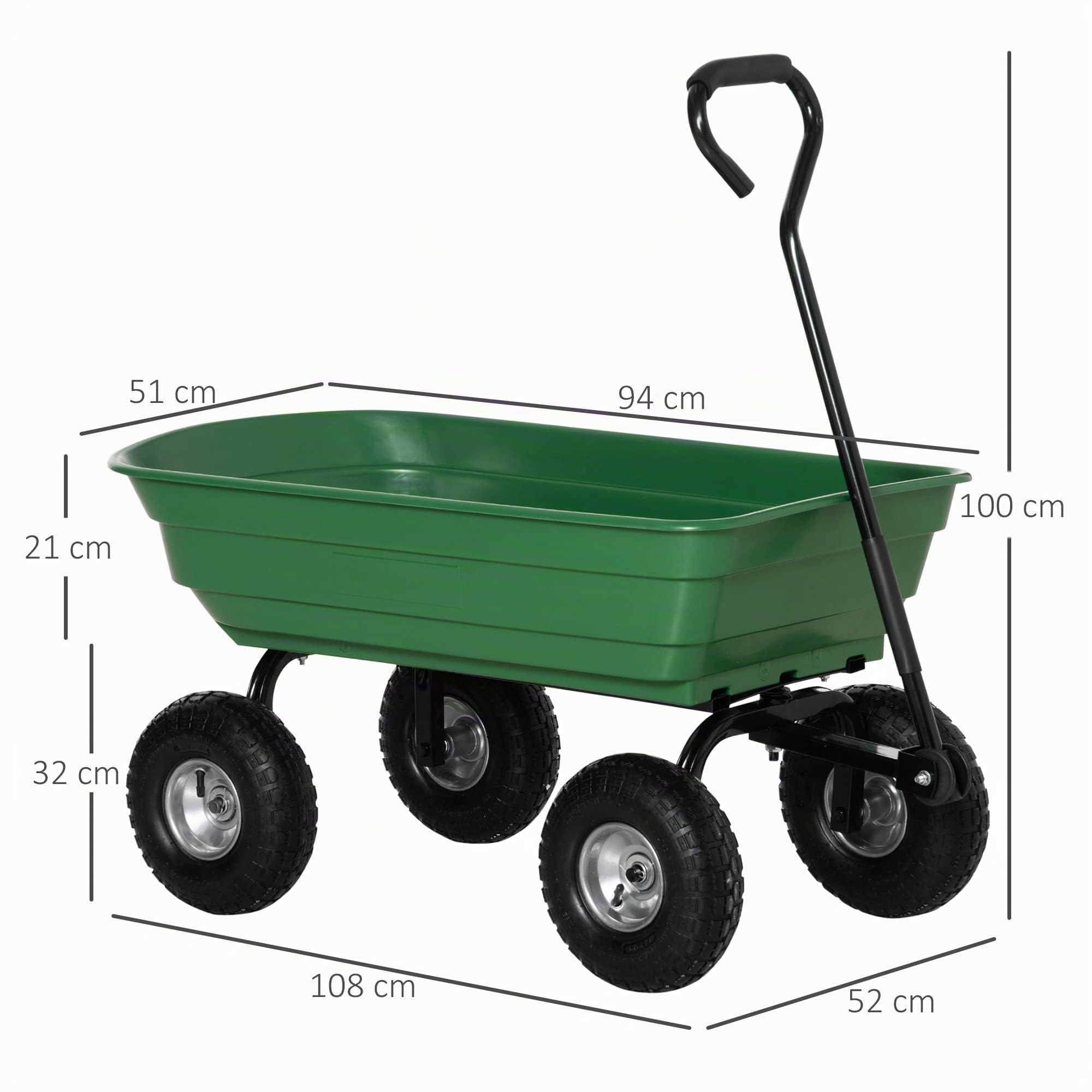 Outsunny Carrello Rimorchio a Mano da Giardino 250kg, 108x52x100 cm
