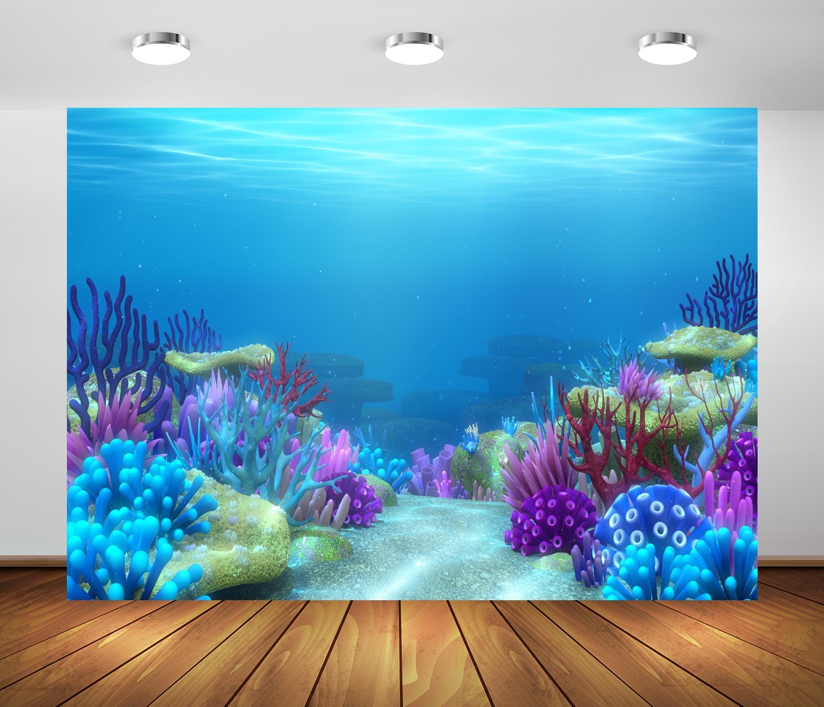 BELECO 12x8ft Fabric Under The Sea Backdrop Blue Ocean Underwater World Coral Reef Aquarium Background Undersea Party Decors Birthday Shoot Portrait