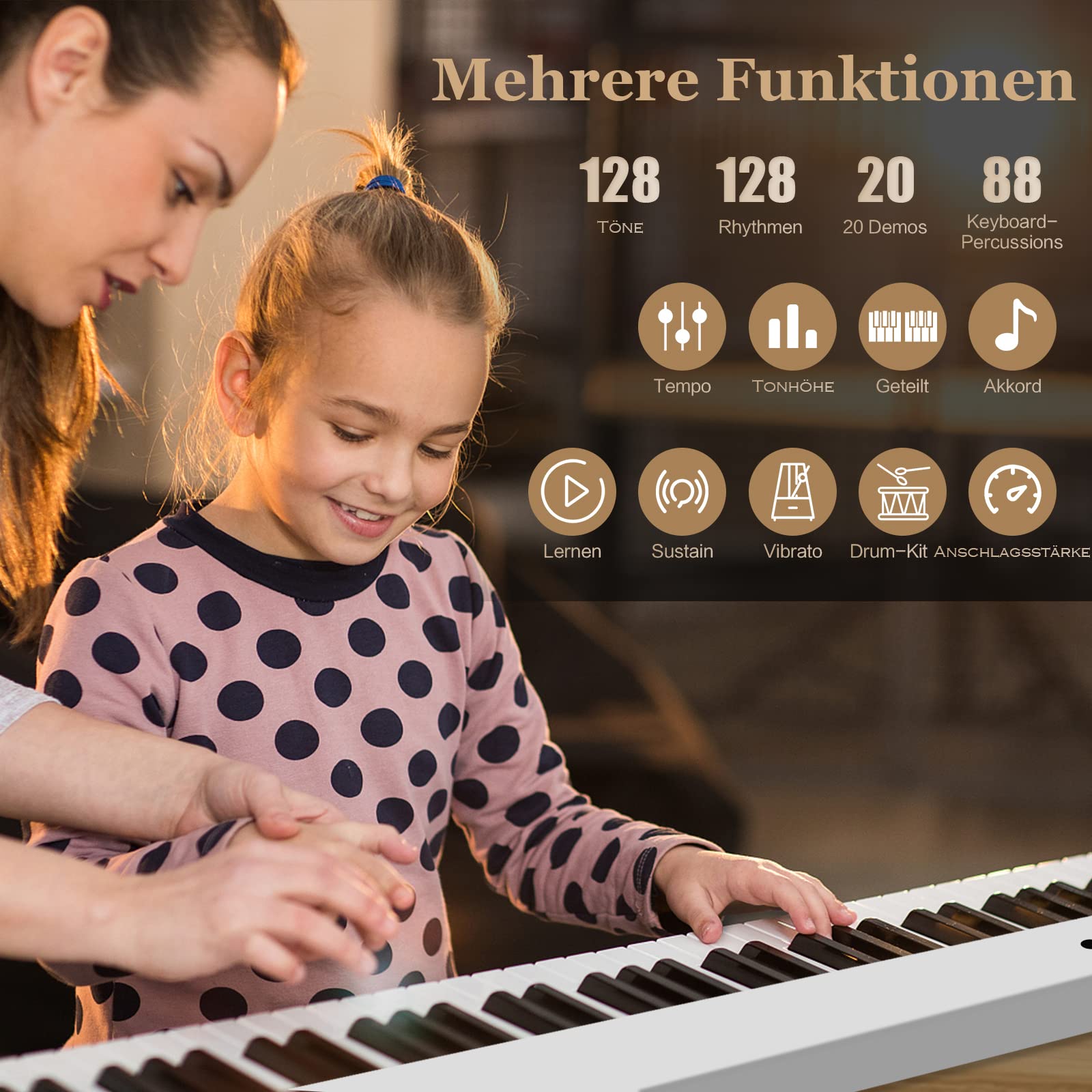 GOPLUS 88 Tastatur Elektronisches Klavier, Digitale Keyboard faltbar mit Bluetooth, Digital Piano mit 128 Rhythmen/Klänge & 20 Demo-Songs, E-Piano mit Tragetasche und Pedal, Farbwahl (Weiß)