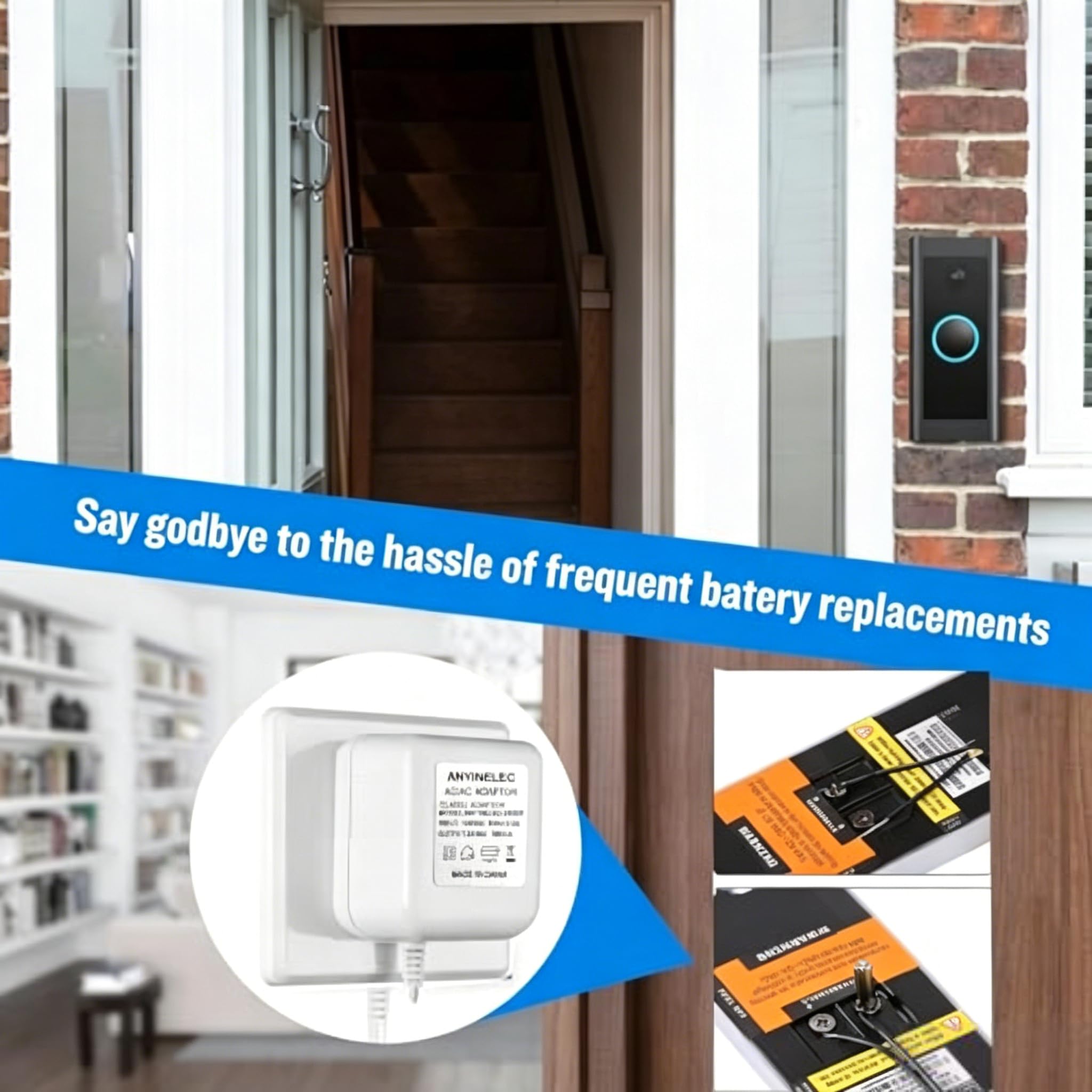 Transformador de potencia de timbre de video de 18 V 500 mA, para Ring Video Doorbell Pro y Ring Video Doorbell 2, compatible con Ring, Nest, Eufy, Wyze, Arlo Wireless Video Doorbell (26.2