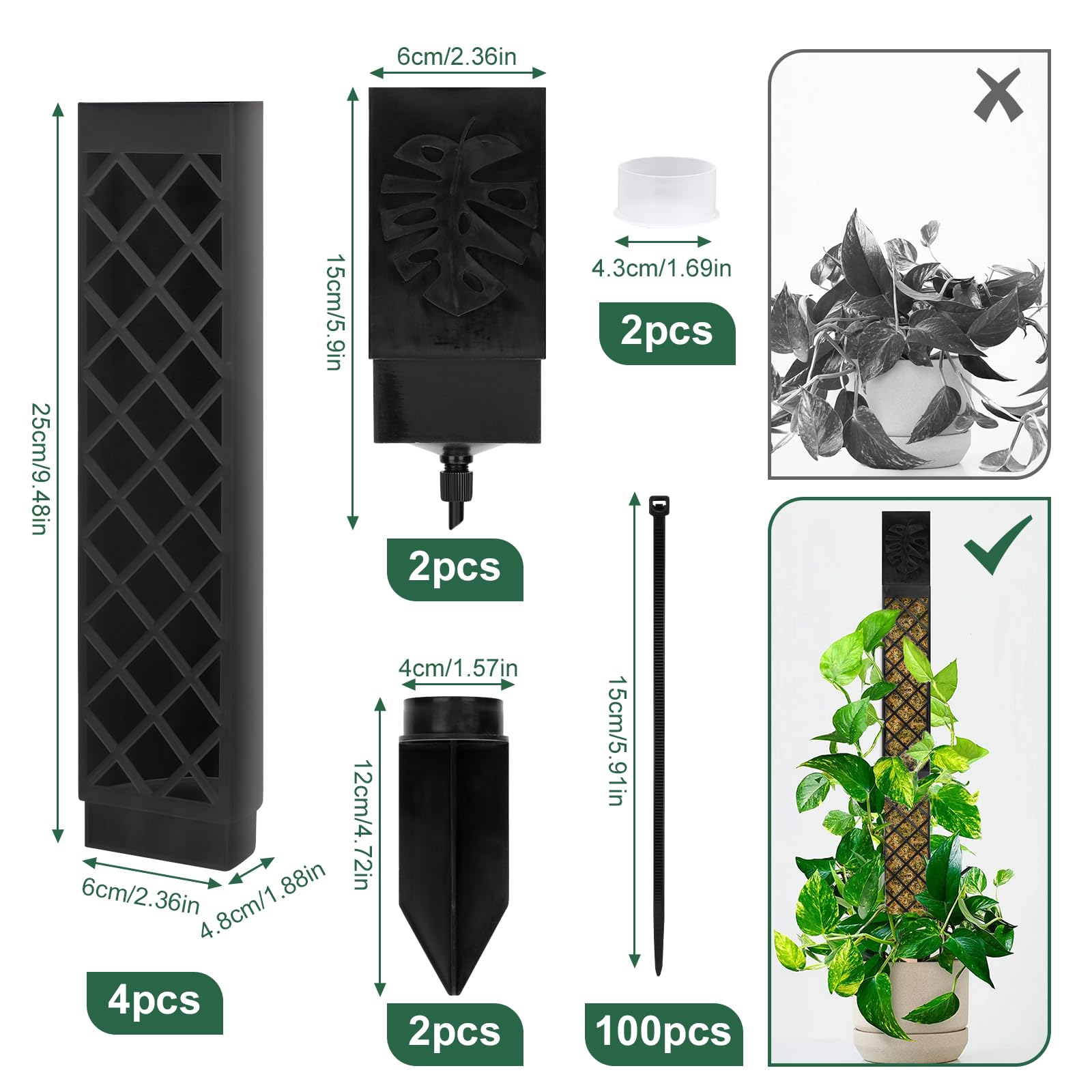 LangRay Tuteur Plantes Grimpantes, 4x25cm Tuteur Monstera pour Plantes d'intérieur, Tiges Auto-arrosant Bâton Extension en Plastique, Support pour Plantes Grimpantes Sphaigne Coco Jardin