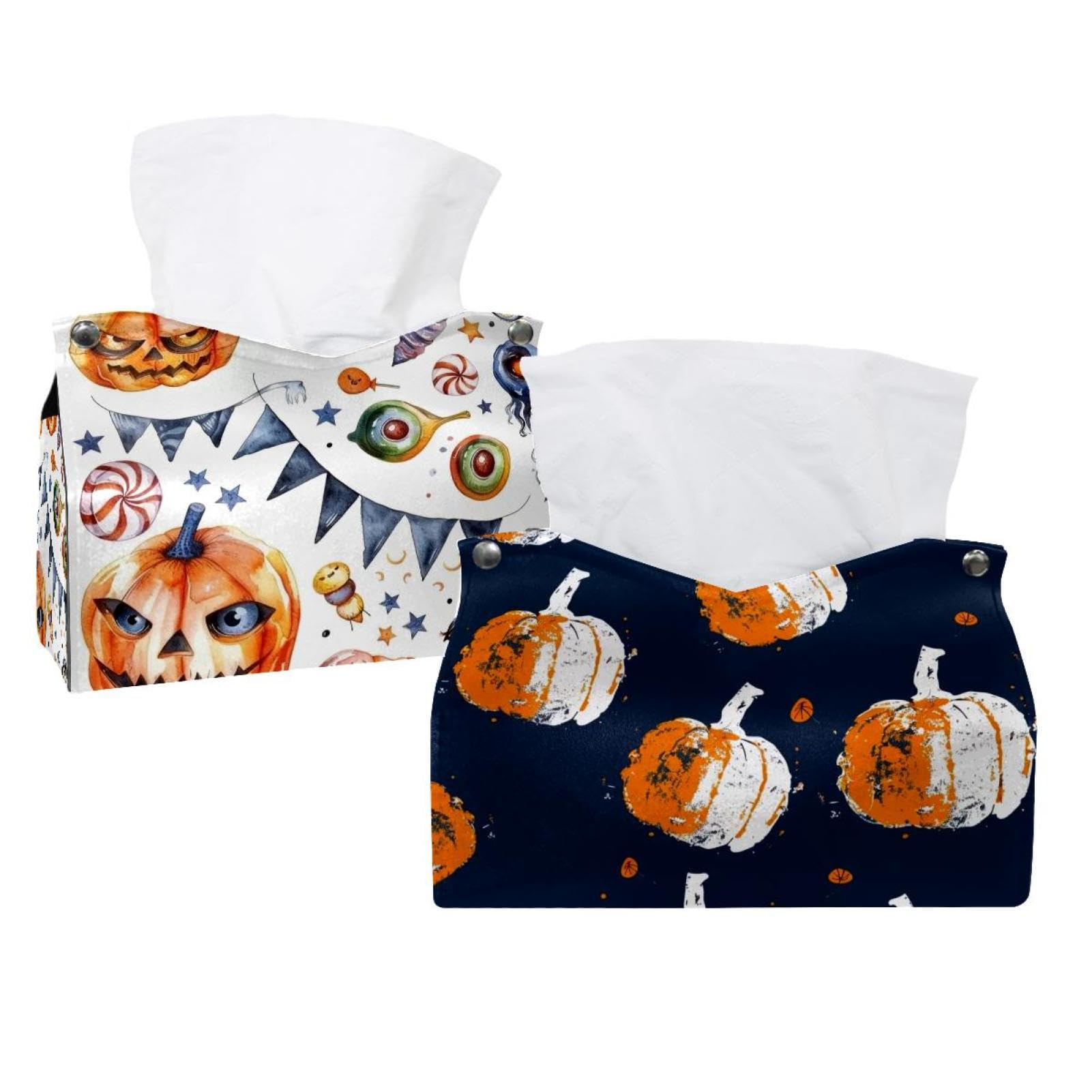 Boîte à mouchoirs citrouille d'Halloween et distributeur de serviettes lot de 2