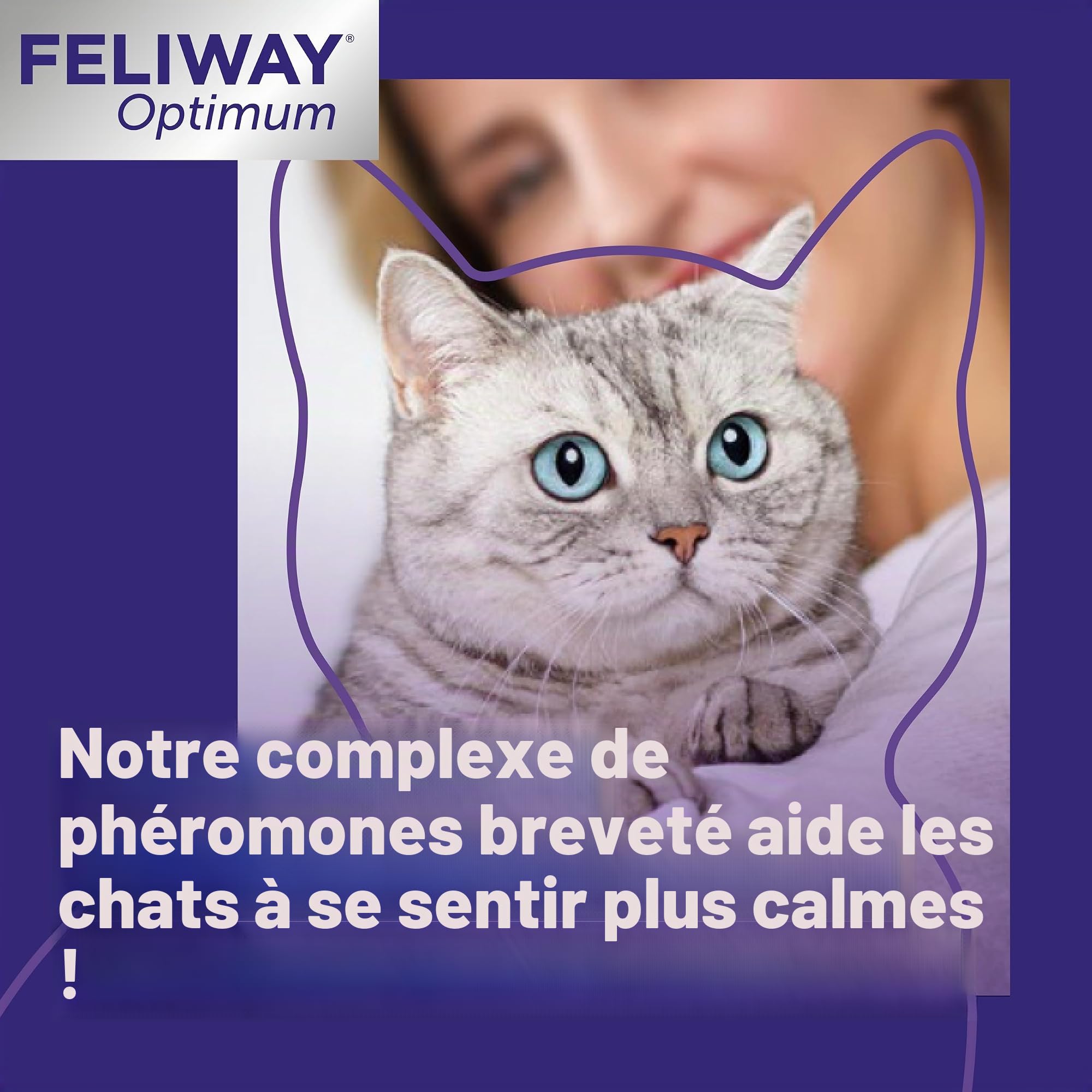 FELIWAY Optimum Recharge pour diffuseur de phéromones apaisante 30 Jours pour Chat sans Odeur 48 ML Aide à résoudre Les Signes de Stress chez Les Chats et Chatons, recommandé par Les vétérinaires