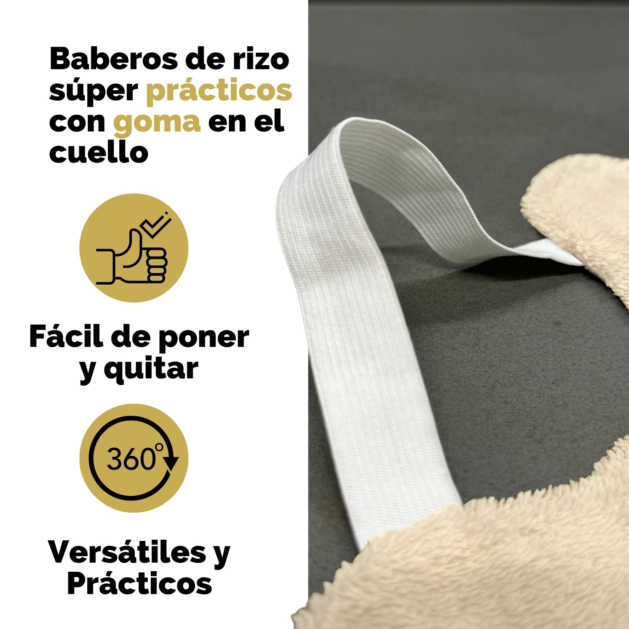 Amarsupiel Pack de 5 Baberos Rizo Bebe Impermeables | Con Goma al Cuello Fáciles de Poner y Quitar | Impermeables y Absorbentes, Perfectos para la Guarderia - Algodón 100%