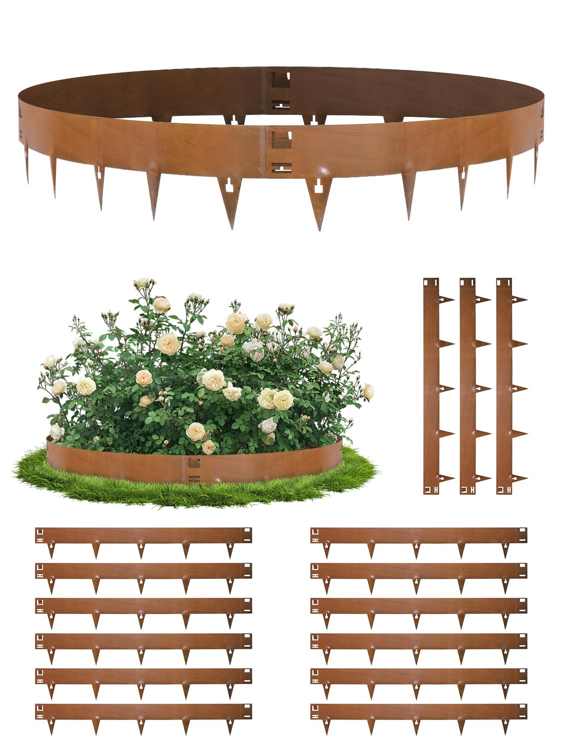 15 Pcs Lawn Edging, 3.5ft Garden Edging Border, Flexible Border Edging, Corten Steel Lawn Edging For Grass Edging, Outdoor Grass, Bushes Shrubs Trees, Metal Edging 15cm Face Height(107.5 * 15 * 3cm)