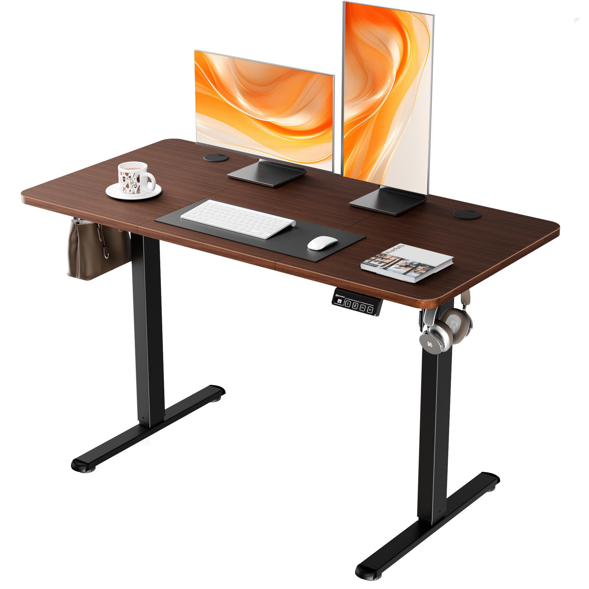 ERGOMAKER Electric Standing Desk Height Adjustable Desk 120x60cm (47.2"x23.6"), Sit Stand Desk with Splicing Top for Home Office (Black Frame + Black Walnut Desktop)