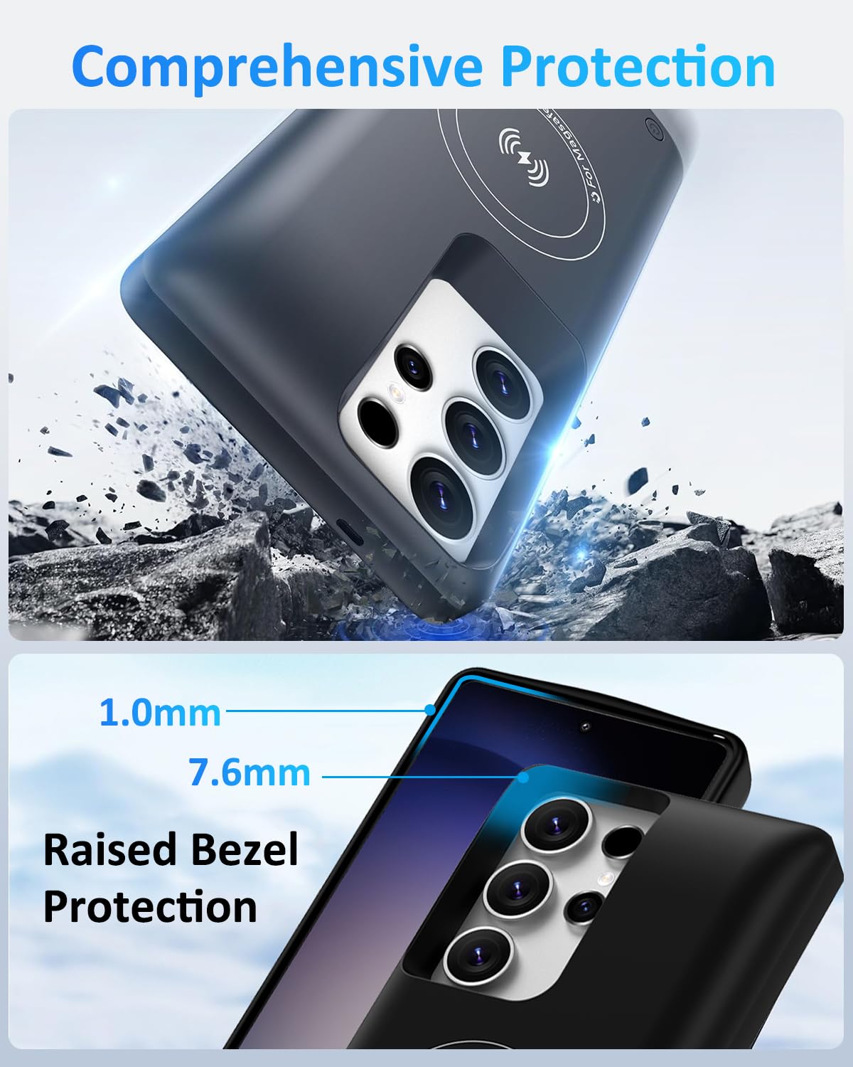 Funda de batería para Samsung S23Ultra/S22Ultra (6.8 pulgadas), 16000 mAh, ultrafina, de alta capacidad, magnética, recargable, carga extendida, cargador portátil, color negro