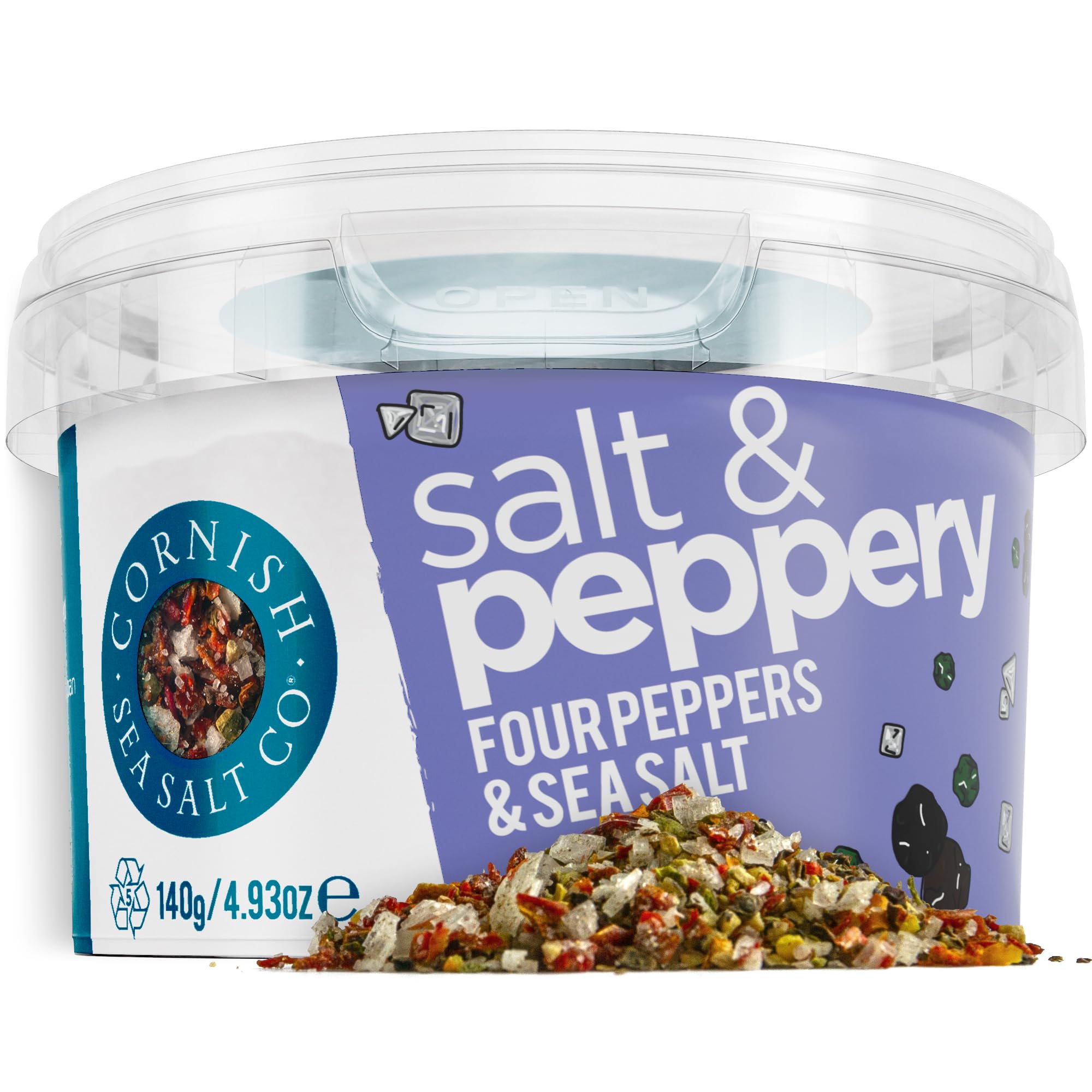 Cornish Sea Salt Salt and Peppery Seasoning 140g - Cracked Peppercorn Blend and Pimento, Perfect for Rubs and Roasts, 100% Natural Unrefined Mineral Rich Salt, Hand Harvested Celtic Origin