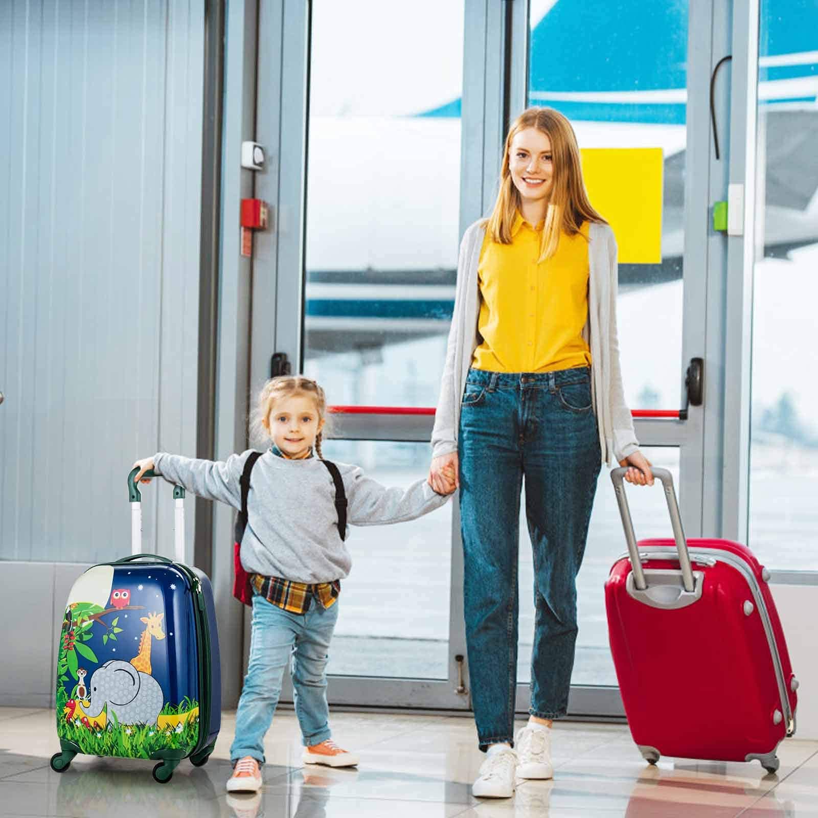 RELAX4LIFE Set Valigia Bambini 2 in 1 Animali Selvatici Blu Notte (Trolley16 + Zaino 12") con Ruote 360°, Maniglia Regolabile, Zaino con Piedini|ABS Resistente|Ideale per Viaggi e Scuola