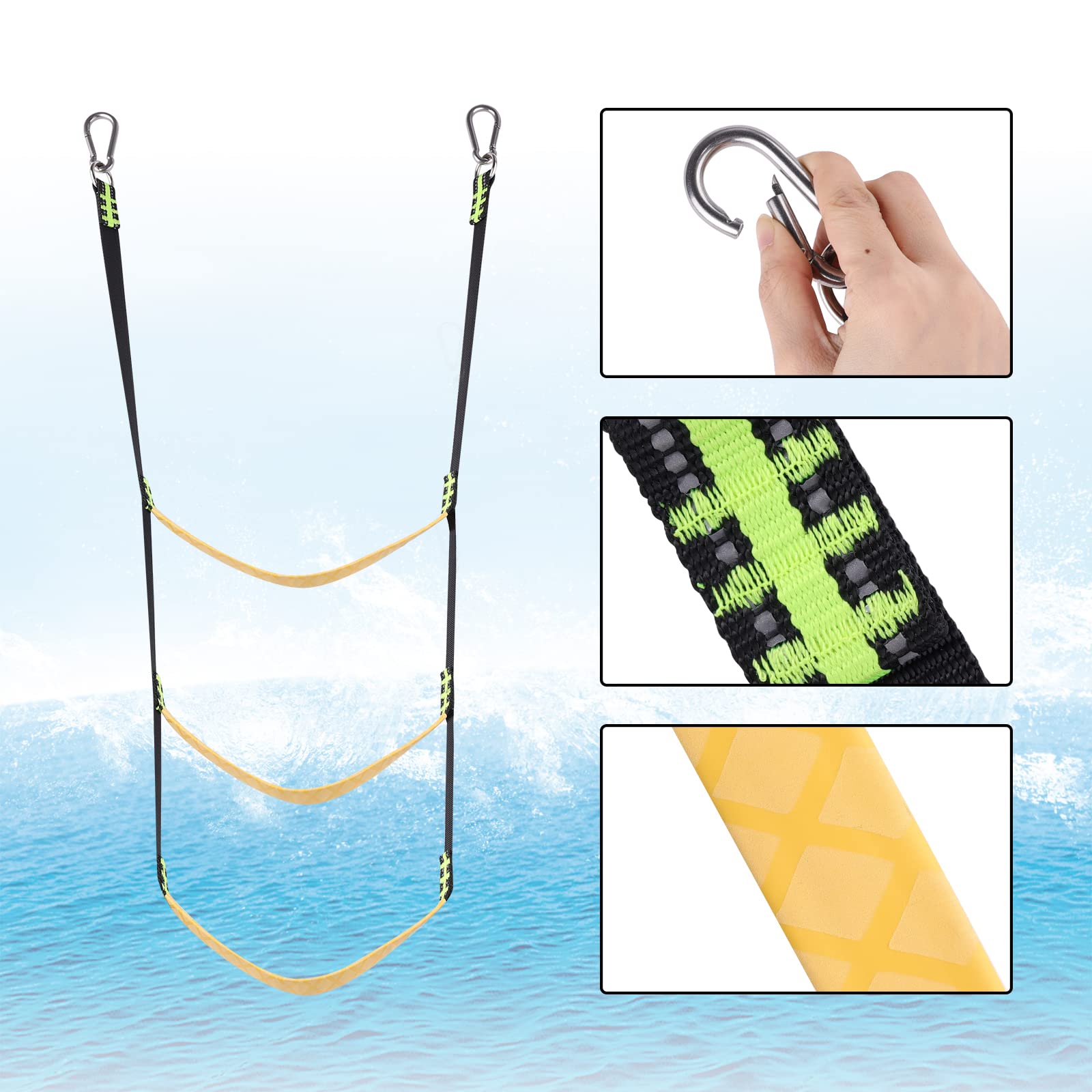 SWTHM Lot De 2 échelles De Corde Pour Bateau – 3 Marches (98x40 Cm) Et 5 Marches (126x40 Cm), Nylon, Crochets Inox, Antidérapantes, Charge 200 Kg