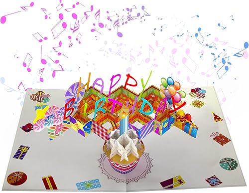 Miniatura 1 de SONGCHEER Tarjeta de cumpleaños, luz y música, tarjetas de cumpleaños emergentes 3D, velas soplables, velas de cumpleaños, velas de luz LED,
