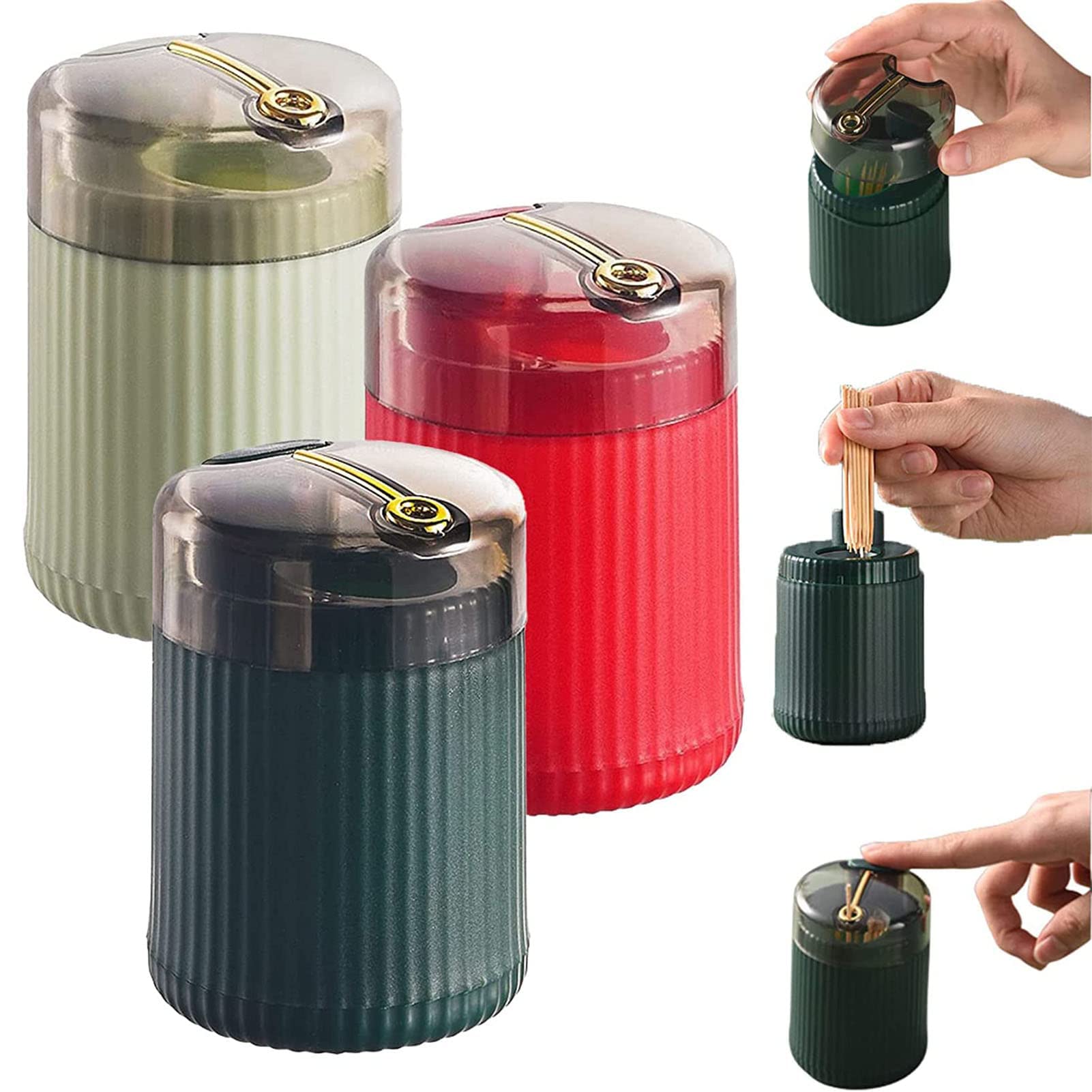 3Pcs Pop-Up Automatic Toothpick Dispenser Household Toothpick Holder Without Toothpick Creative Portable Toothpick Storage Box Toothpick Canister for Kitchen Restaurant