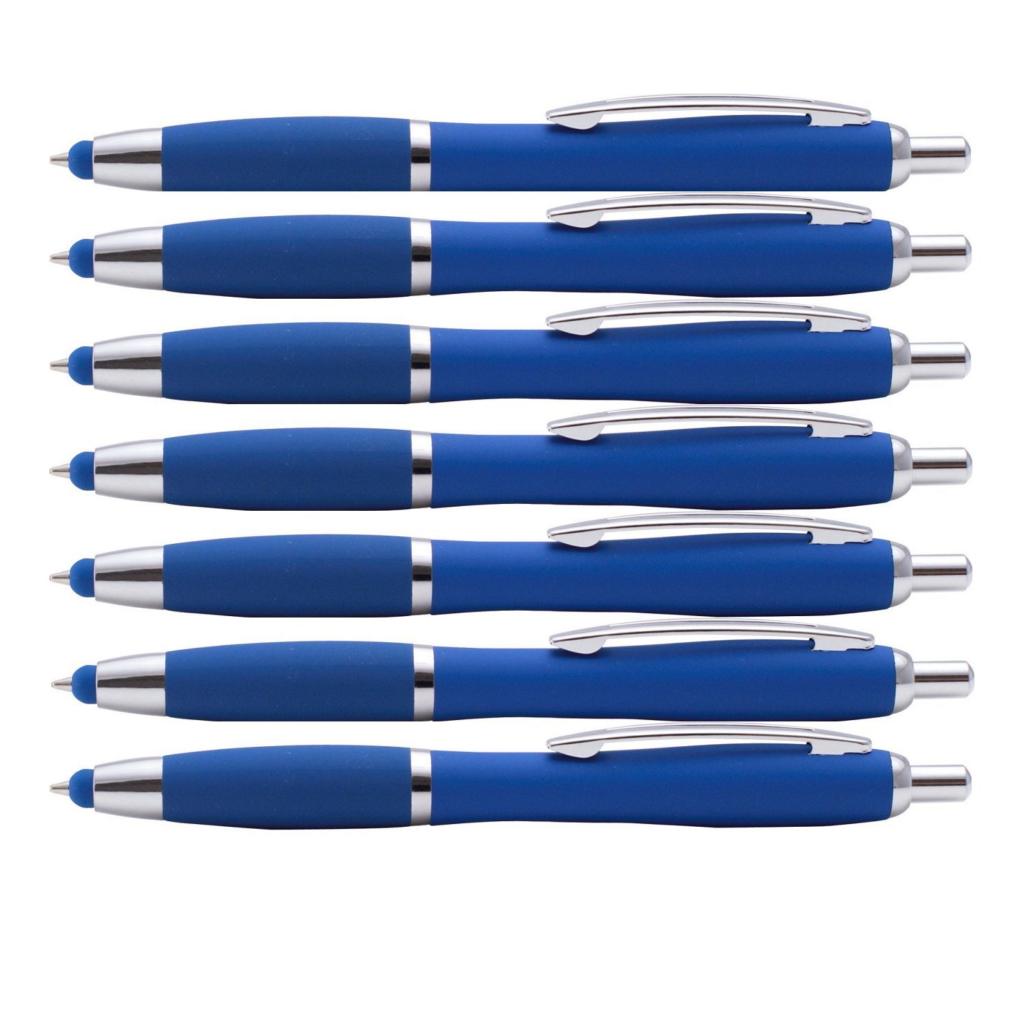 The Del Mar Soft Touch Ballpoint Pen with Stylus Tip is a stylish, premium metal pen, black ink, medium point. Box of 7 dark blue