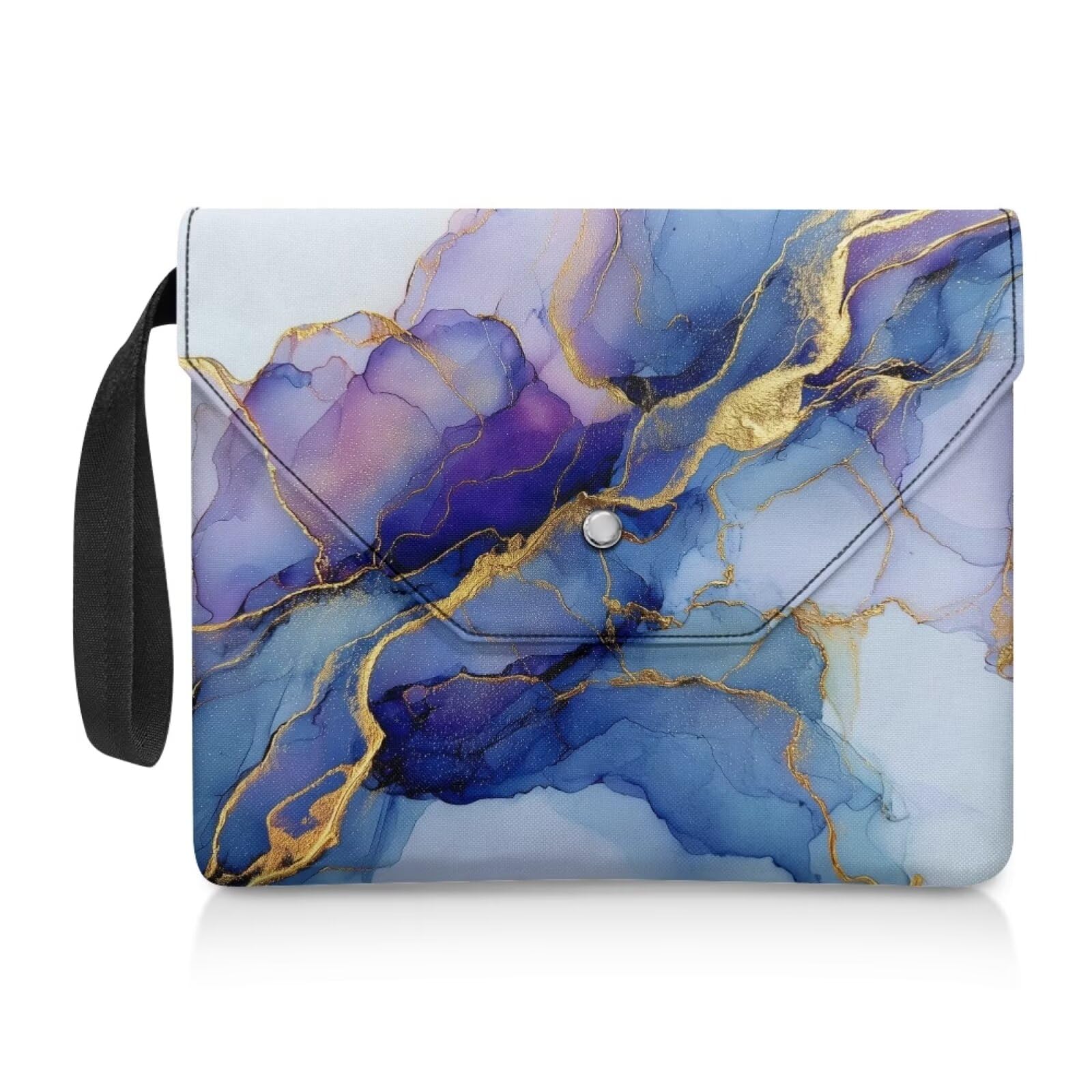 ZIATUBLES Marble Gold Purple Blue Print Book Cover Book Sleeve Protector Pouch for Paperback Hardcover Portable Book Carrying Case with Button Stationery Organizer