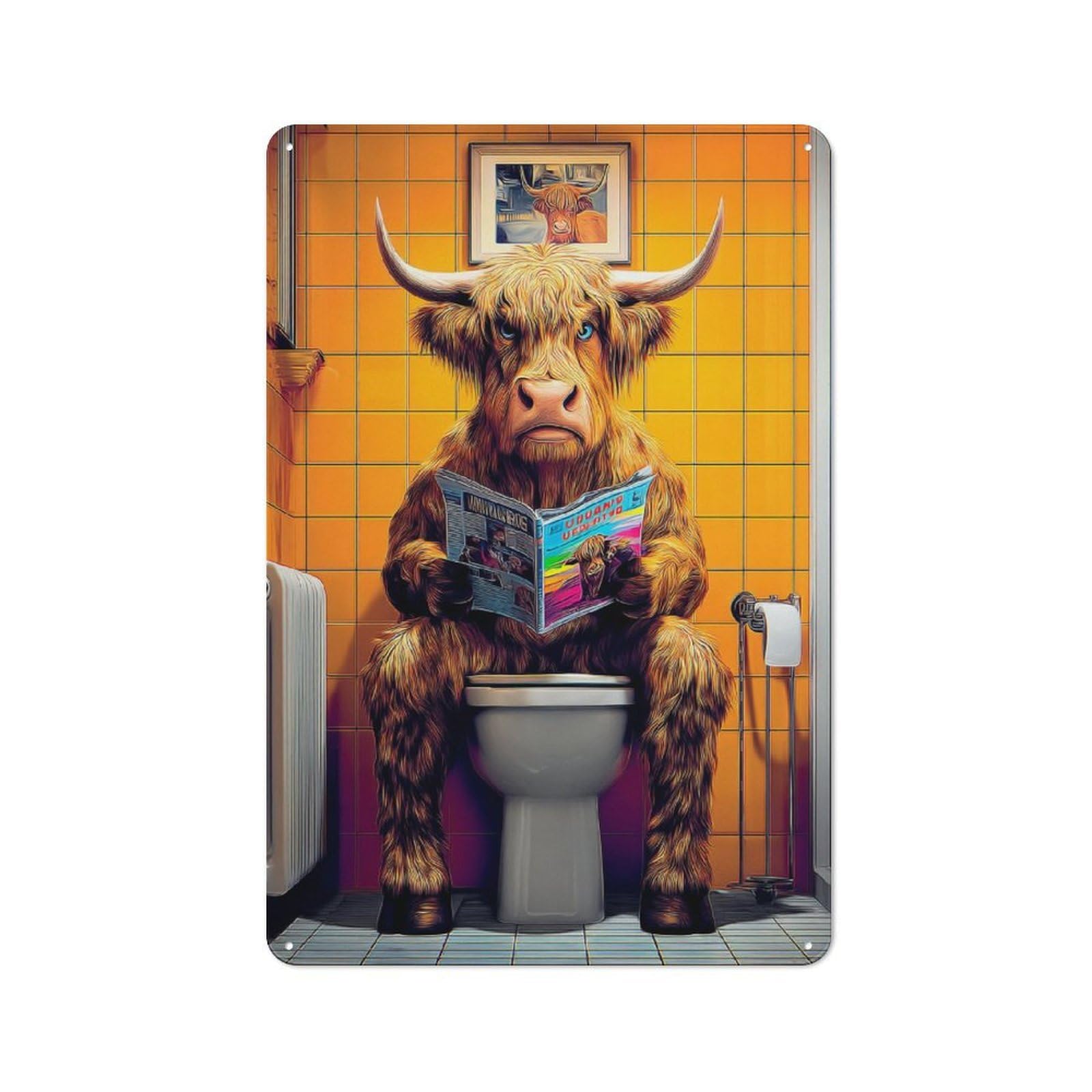 Junmoney Cow Reading Magazine In Bathroom-1 Retro Metal Sign 30X20cm, Classic Pub Decor For Cafe, Pub, Workshop Or Home Bar, For Casual British Interiors