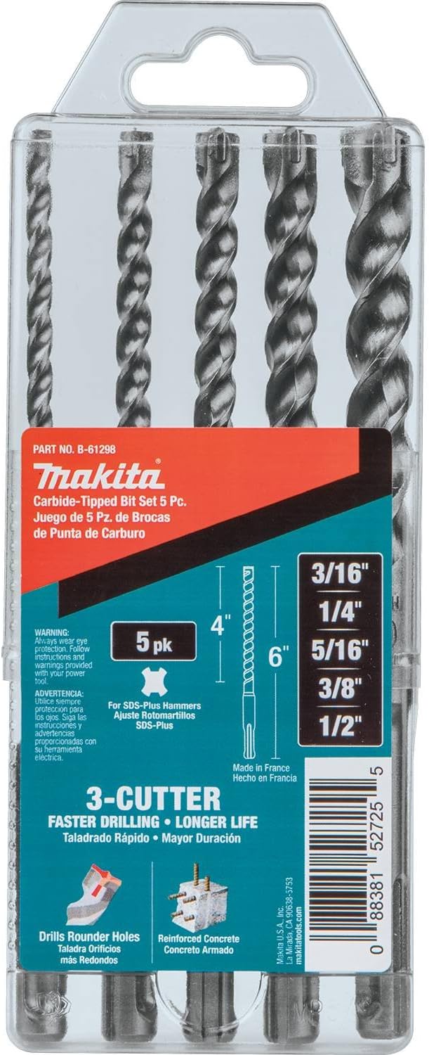 Makita B-61298 5 Pc. Sds-Plus Bit Set, 3-Cutter