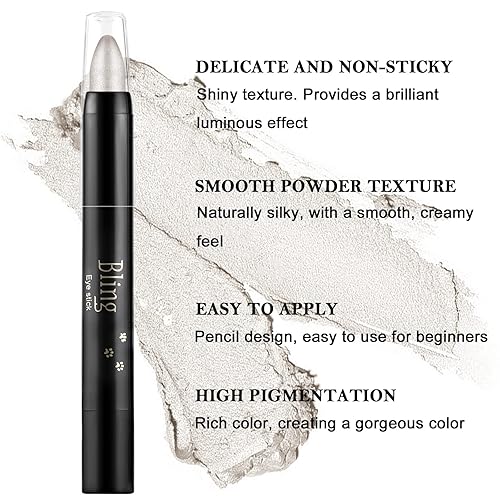 Miniatura 3 de Boobeen Sombra de ojos en barra impermeable con lápiz de sombra de ojos en crema brillante, kit de maquillaje de ojos con purpurina fácil de usar