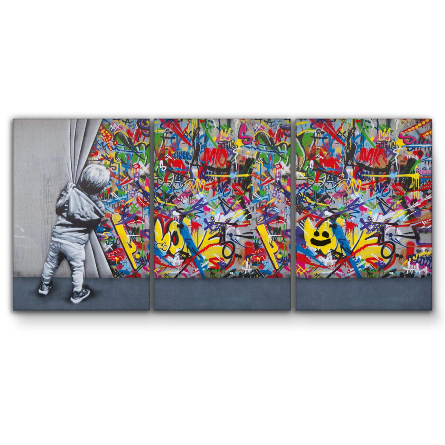 Banksy Street Art Leinwand Gemälde XXL 308x140cm 3pcs 100x140cm Moderne