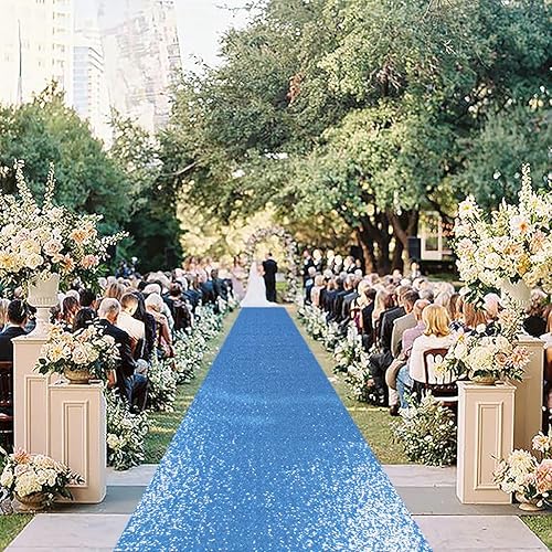 DUOBAO Camino de pasillo de lentejuelas azul marino de 2 x 15 pies para decoración de ceremonia de boda, decoración de alfombras al aire libre,