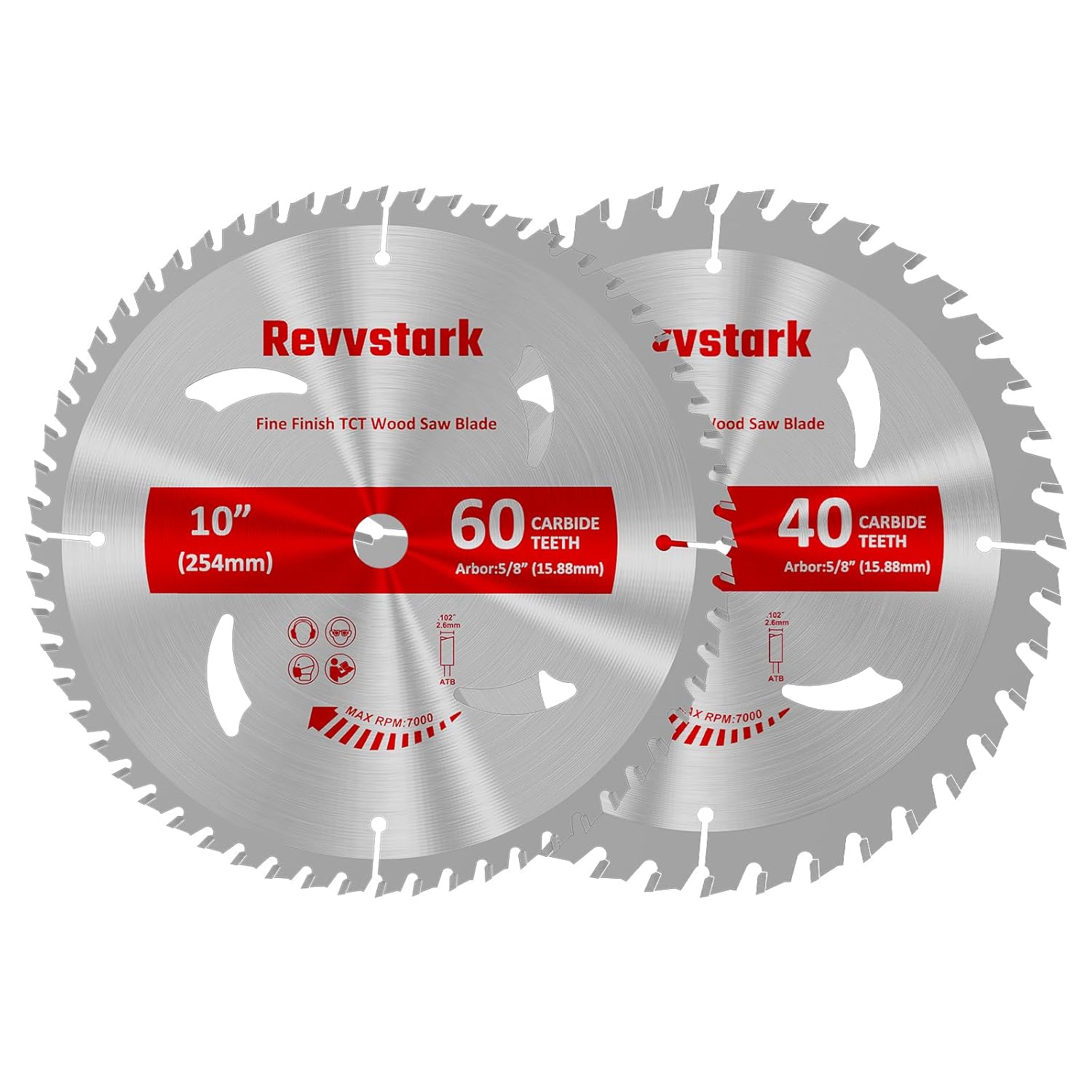 Revvsatrk Circular Saw Blade 10 in 40T&60T, 5/8" Arbor, Carbide Tipped Teeth, TCT Saw Blades for Cutting Various Wood, Plastic and Composite Materials, Fit Dewalt Craftsman Ryobi Milwaukee 10 In 40&60T