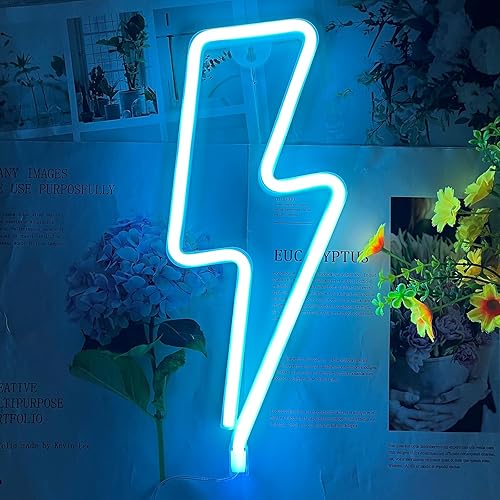 Miniatura 15 de Letreros de Neón Rayo Letrero de Luz de Neón para Decoración de Pared, Alimentado por Batería o USB Luz LED de Rayo Letrero de Neón para Dormitorio,