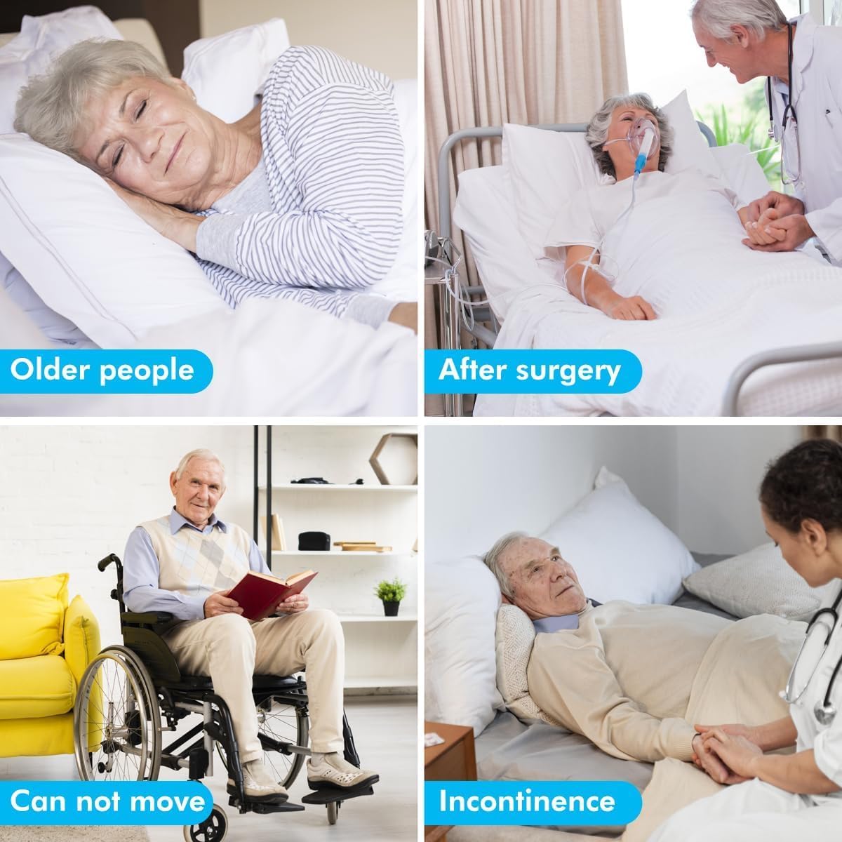 6 Pack Rayon Microfiber Inserts Liners for Adults Cloth Diapers for Incontinence Care, 4-Layer Washable Reusable Large Absorbent (White-Large)