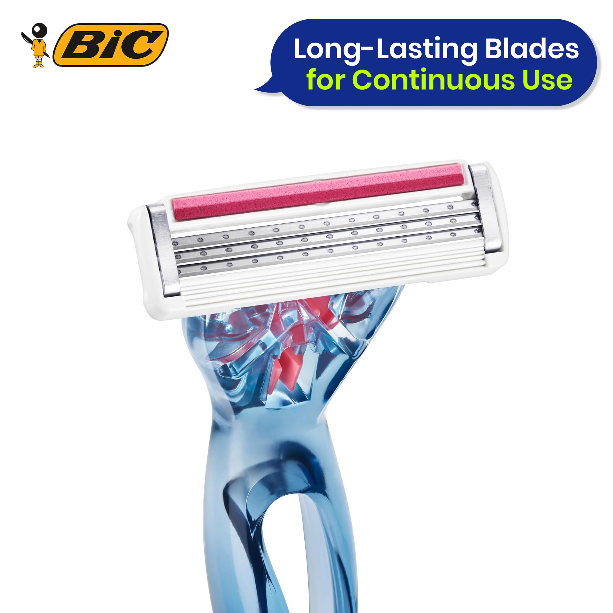 BIC Click 3 Soleil Sensitive damski wkład do maszynki do golenia, 4 wkłady, plastikowy wkład do maszynki do golenia z 3 ostrzami, paski smarujące z aloesem i witaminą E do gładkiego golenia (10 sztuk)