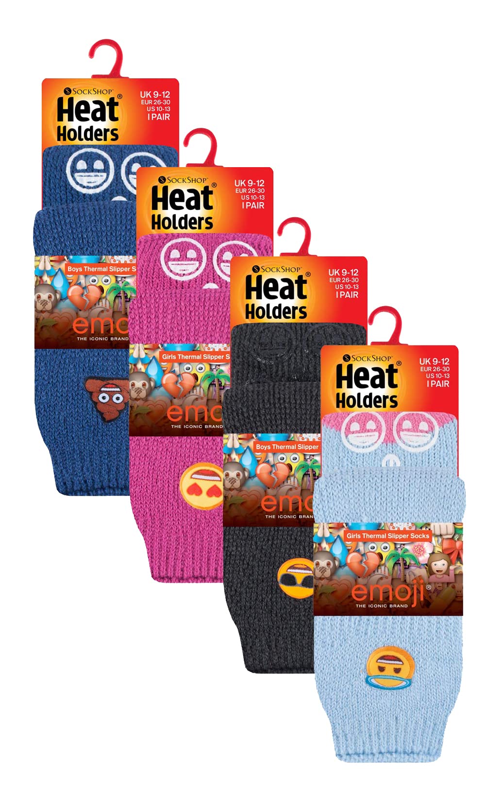 HEAT HOLDERS - Pack De 4 Pares De Calcetines Térmicos Emoji Para Niños, Tipo Zapatilla Antideslizante