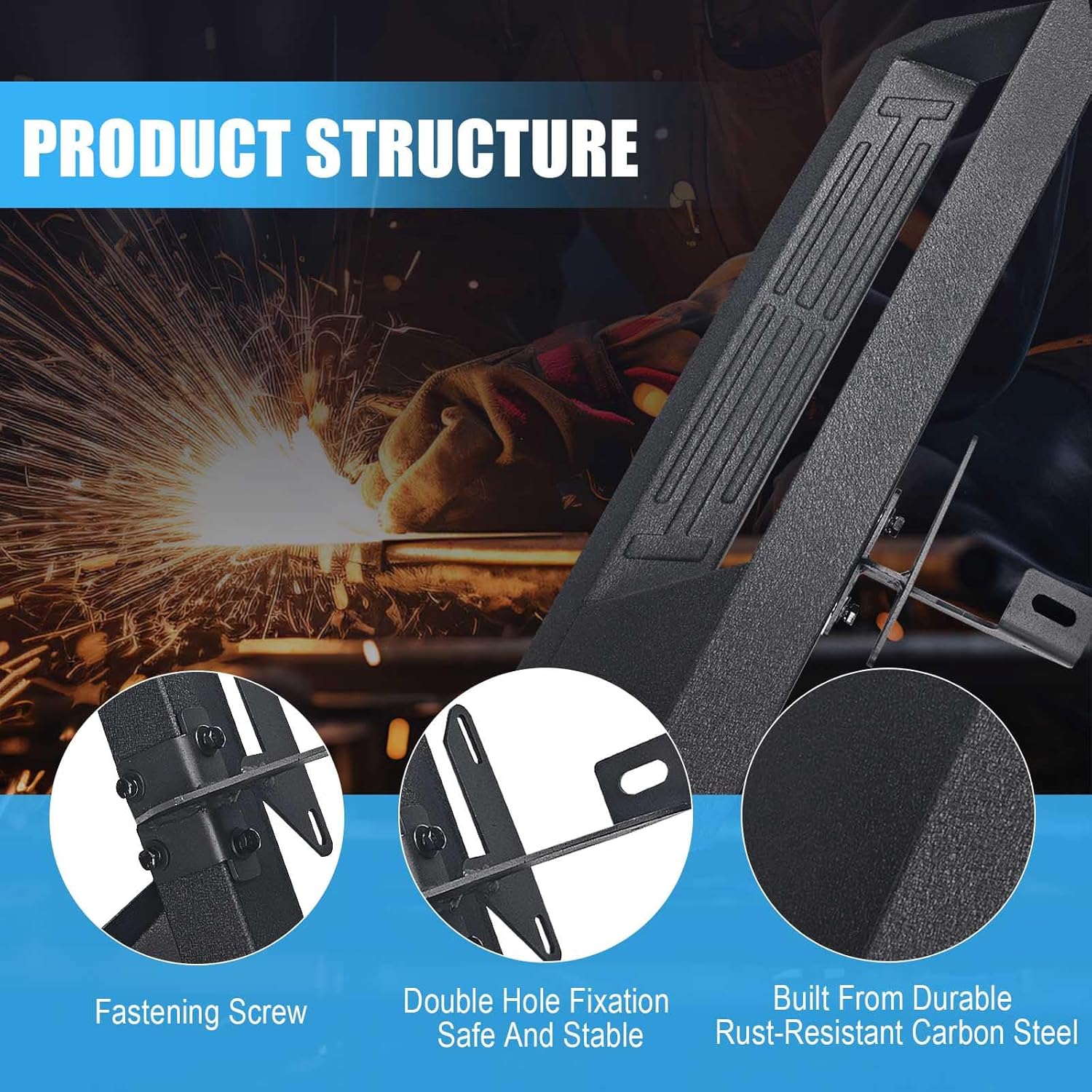 Running Boards 12 Inch Off-Road Side Steps Compatible with 2018-2022 JL Running Boards 4 Doors Carbon Steel Side Steps Bars - 2Pack