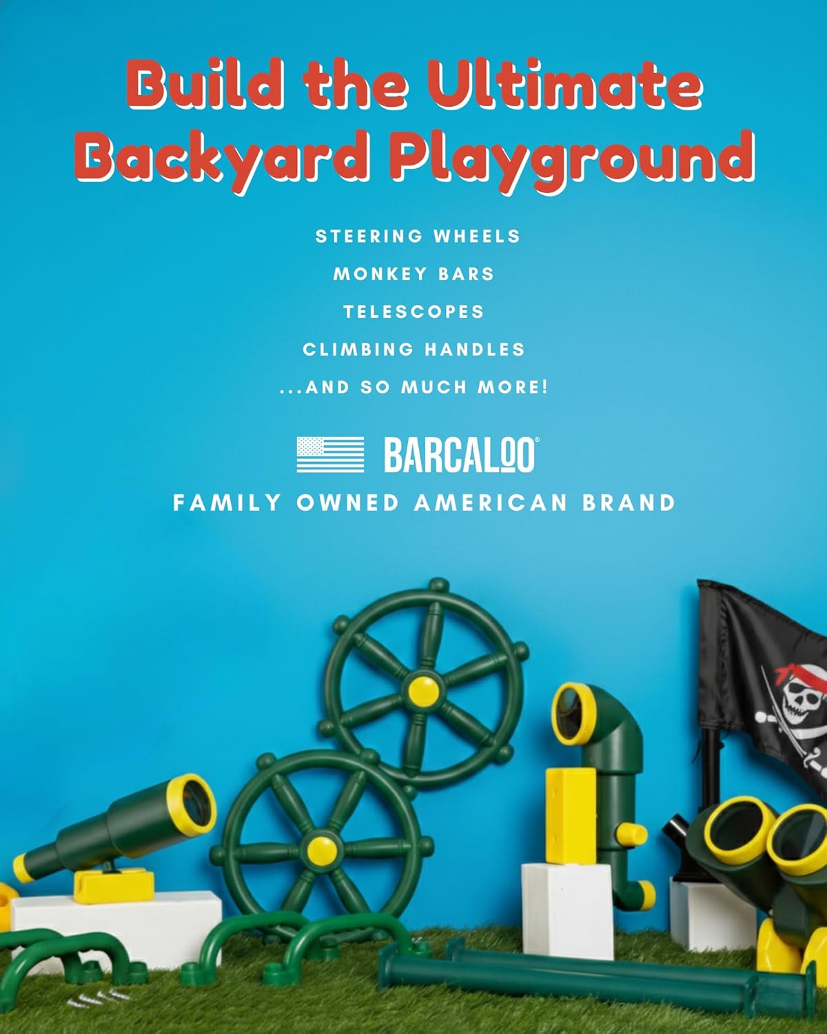 Barcaloo Playground Equipment Monkey Bars Playset Attachment - Set of 8 Yellow Powder Coated Indoor Monkey Bars for Kids with Mounting Plates, 16 1/2 Inches Long