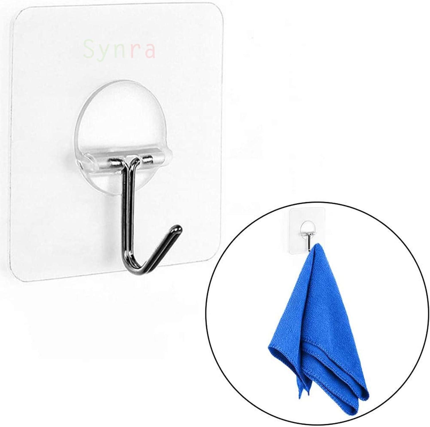 Wall Hooks, Transparent Adhesive Hangers, Rotatable Stainless Steel Hooks, Easy Installation & Reusable, Works on Ceramic, Marble, Glass, Metal (Self Adhesive Hooks, 8, Count)