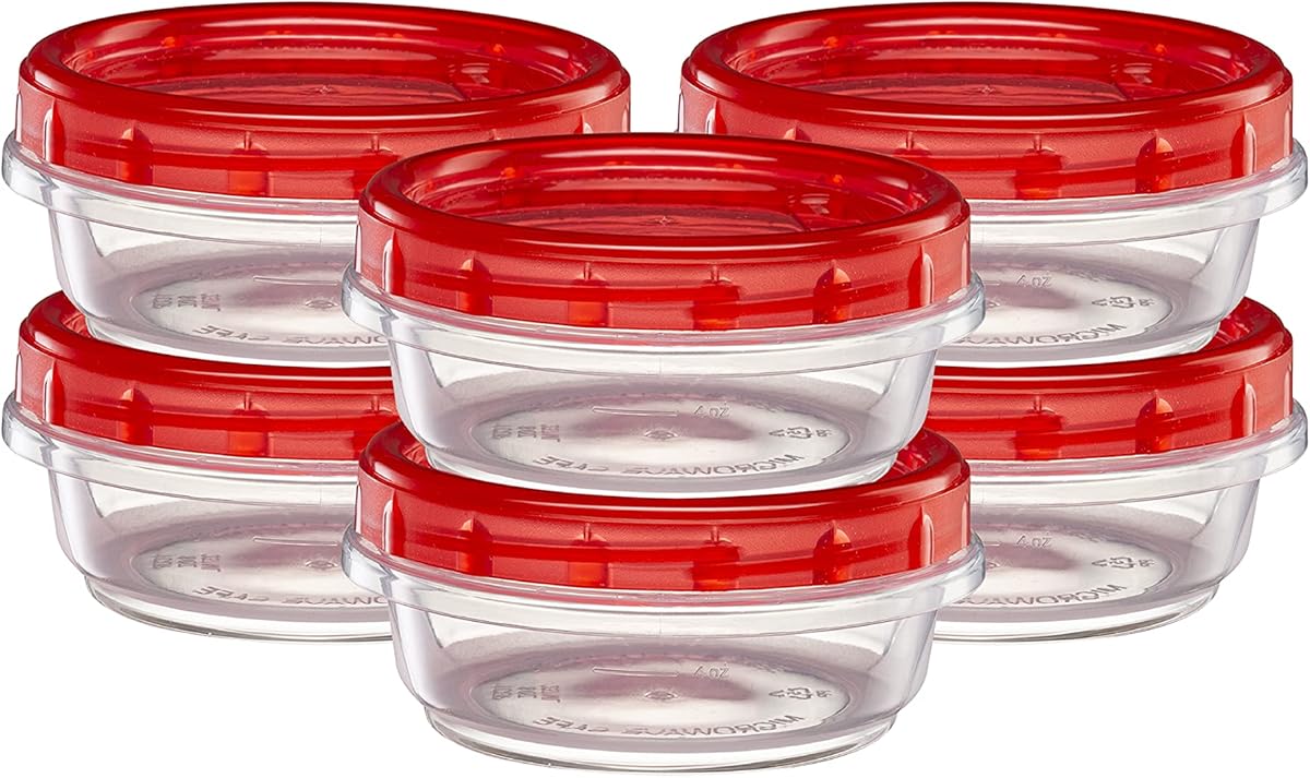 Elegant Disposables (8 Ounce 10 Pack) Twist cap Containers Clear Bottom With Red Top Screw on Lids Twist Top Food Storage Freezer Containers