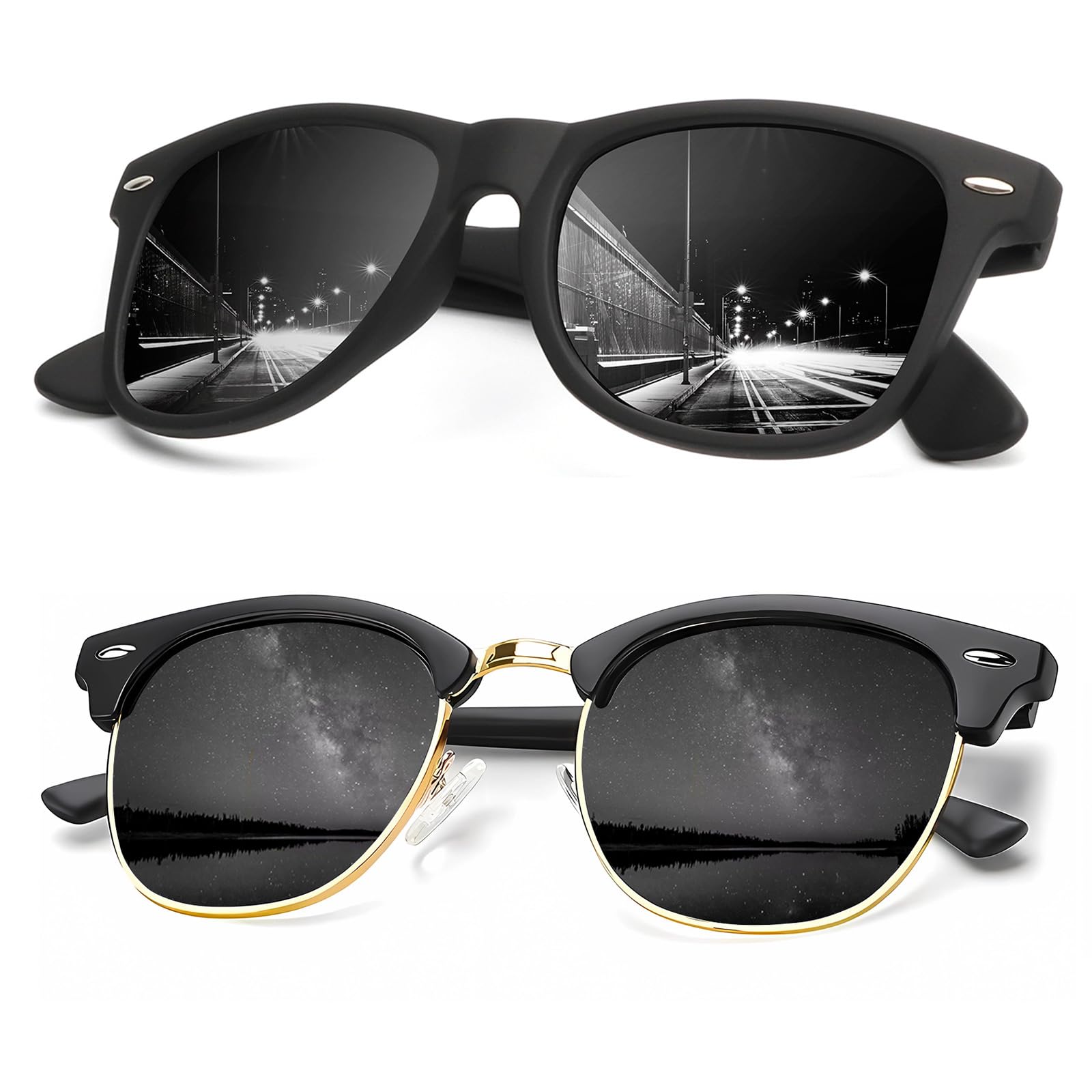 KALIYADI Sunglasses Men Polarized Sunglasses for Men Women Unisex Semi-Rimless Frame Retro Driving Sun Glasses UV Blocking