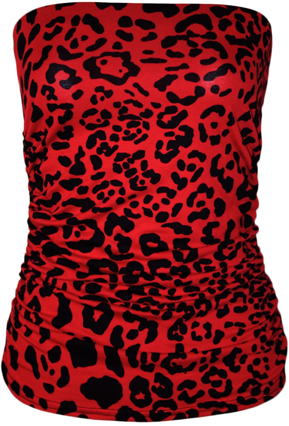 Wearall Women's Red Leopard Animal Aztec Print Strapless Ruched Boob Tube Bandeau Top - 8-10